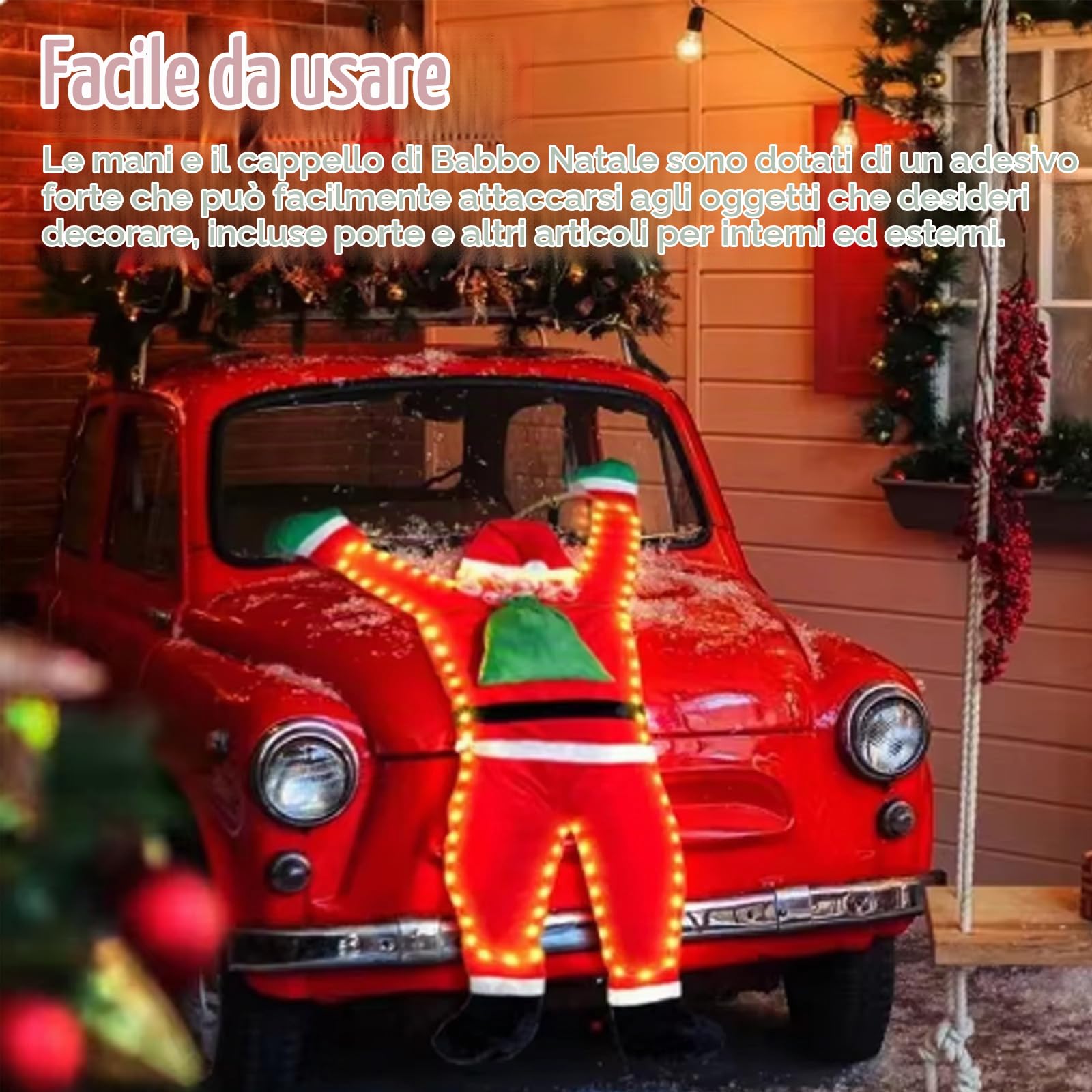 Babbo Natale Sospeso, Decorazione Natalizia da Parete da Arrampicata Luci LED per Interni Esterni