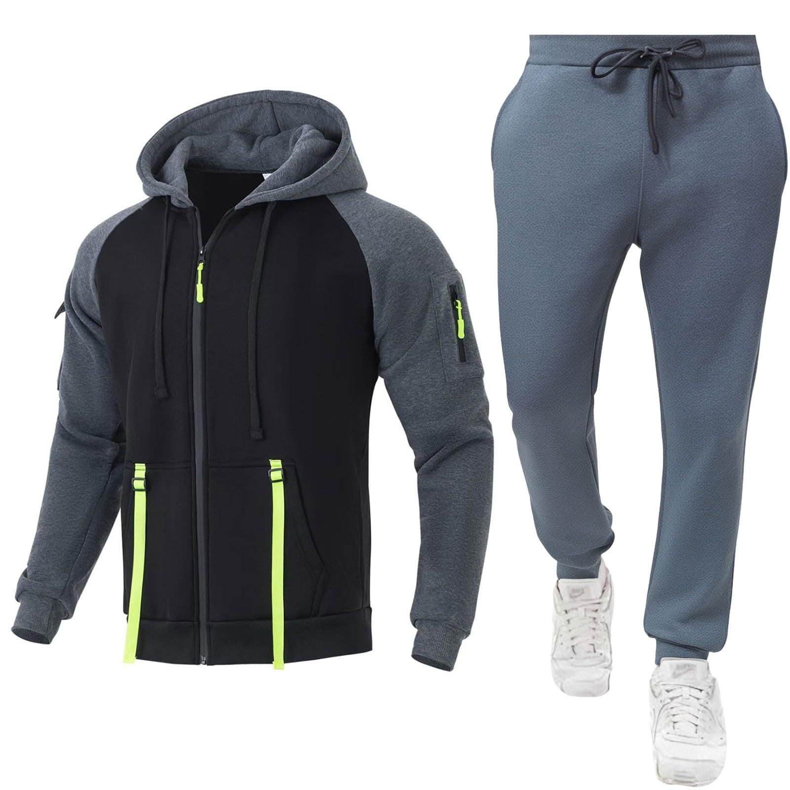 Tuta sportiva da uomo, tuta sportiva da jogging, con chiusura lampo, con cappuccio e pantaloni morbidi