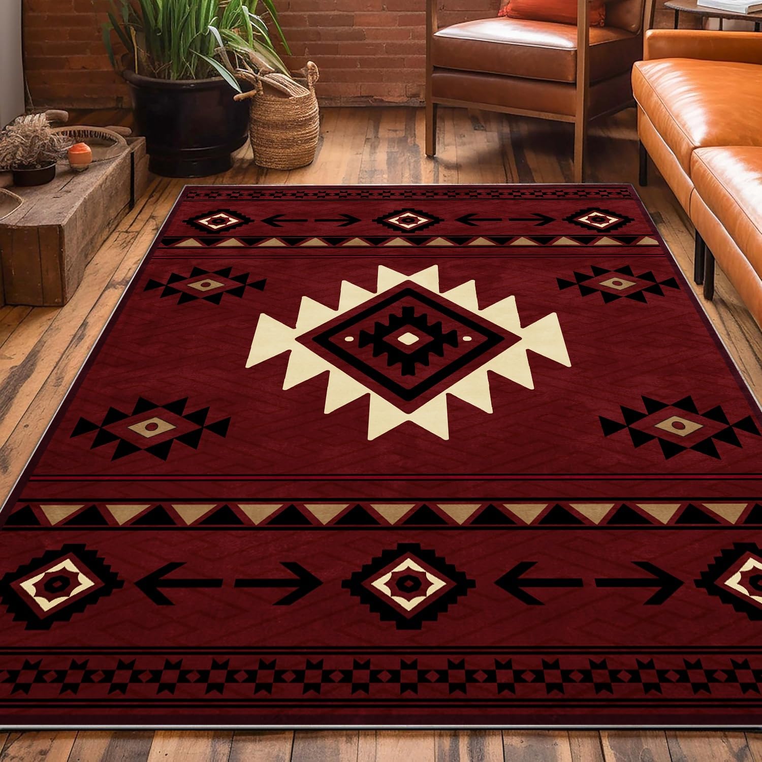 Geometric Navajo Area Rugs, 60x110cm Vintage Aztec Moroccan Plaid Print Carpet, Classic Ethnic Tribal Style Decorative Mat, Indoor Non-Slip Washable Rug Mat for Living Room, Bedroom, Beside the Bed