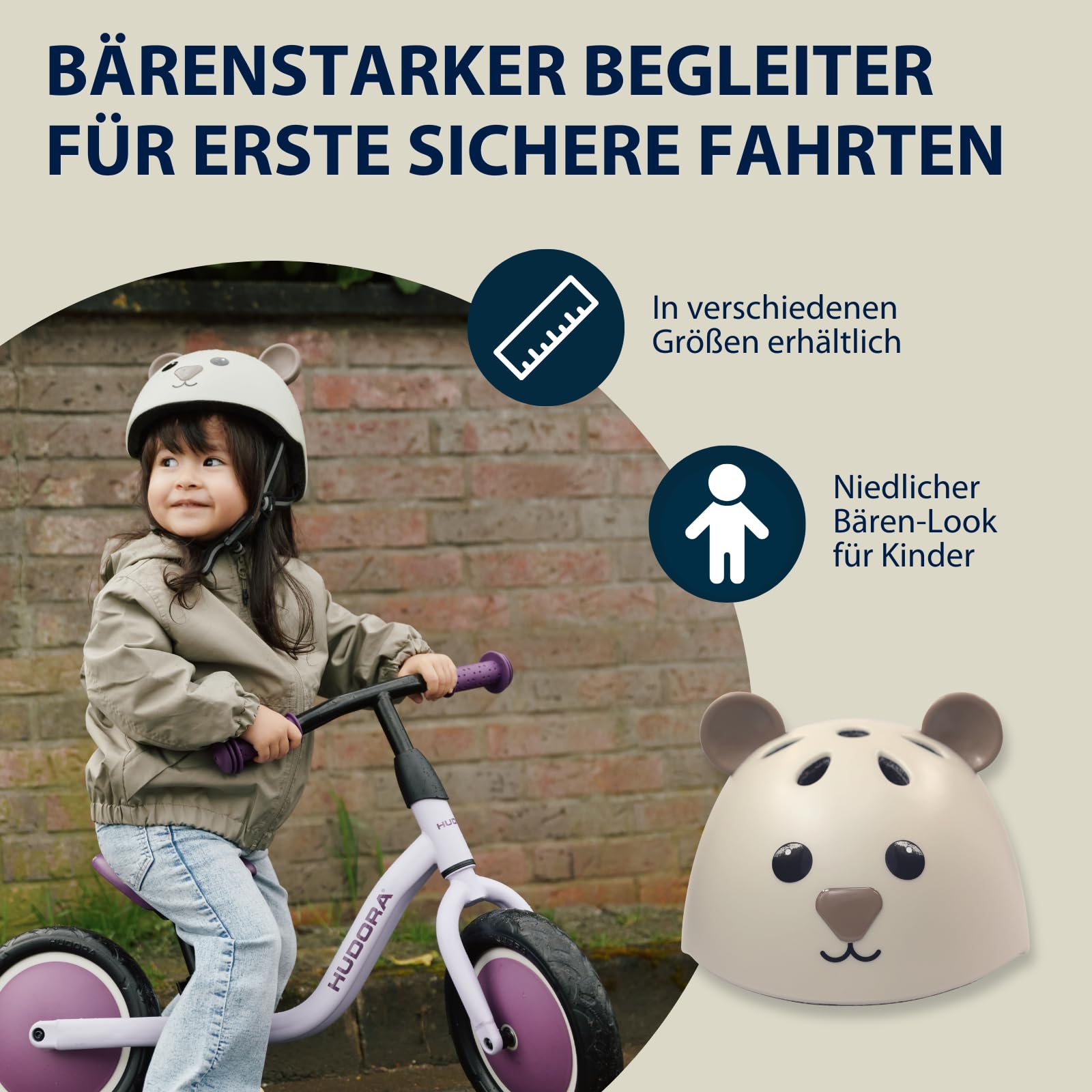 HUDORA Kinderhelm mit süßem Tier-Motiv - Bequemer Kleinkind-Helm in XXS, XS - Sicherer Fahrradhelm - Hochwertiger Kinder-Helm für Mädchen und Jungen - für Laufrad, Scooter und Fahrrad