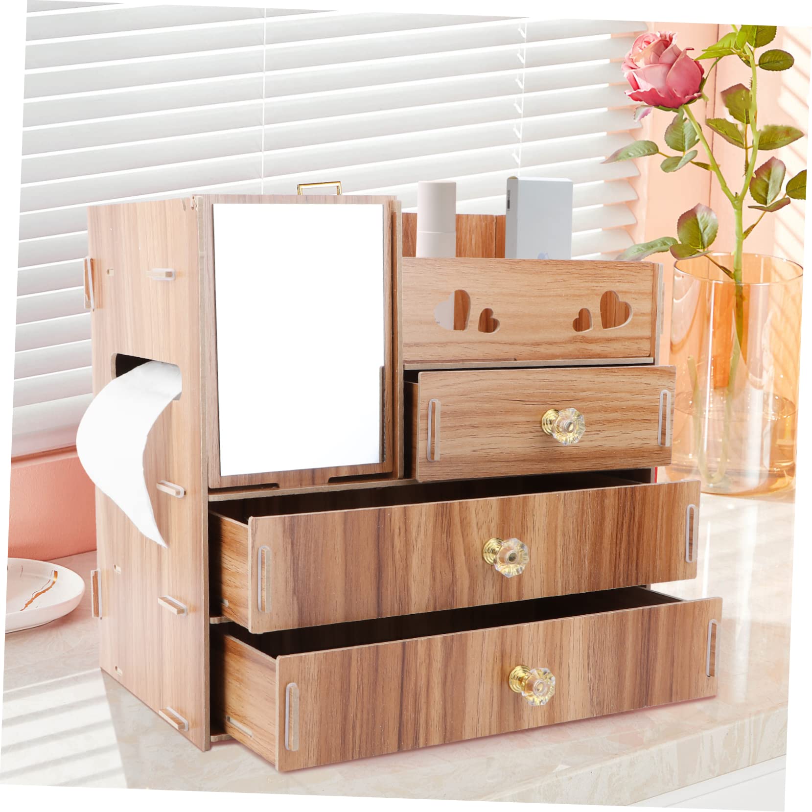 Boîte de Rangement à Tiroir pour Cosmétiques Marron en Bois