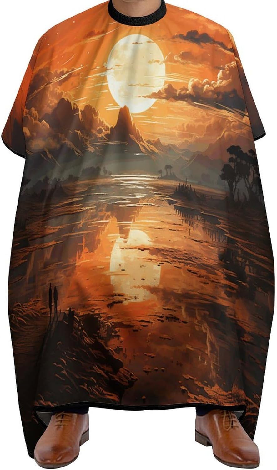 Orange Sky Apron for Women Men,Barber Cape with Adjustable Snap Closure,Hair Cutting Cape,66.9 X 56.7 Inches for Hair Dye, Comb-out, Styling, Shampoo