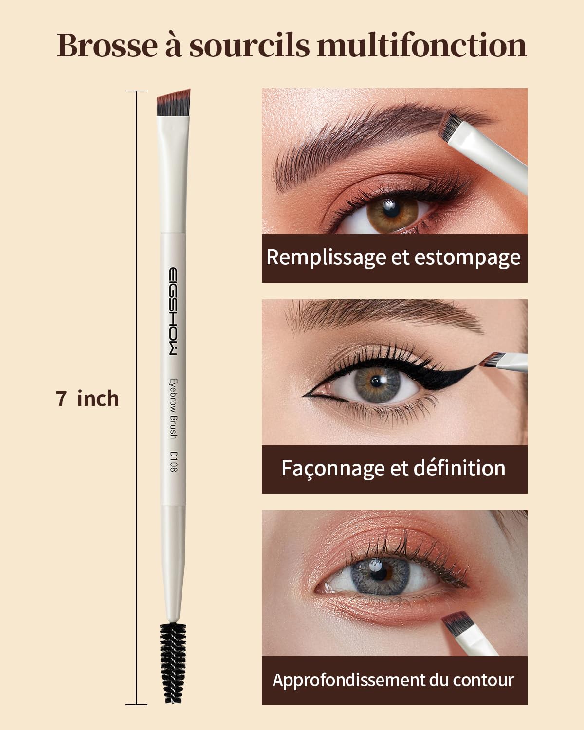 EIGSHOW Brosse À Sourcils,Pinceau À Sourcils Biseauté Double Extrémité Pour Définition Des Sourcils Et Eye-Liner,Brosse Vis Convient Pour Sourcils Et Cils (D108)