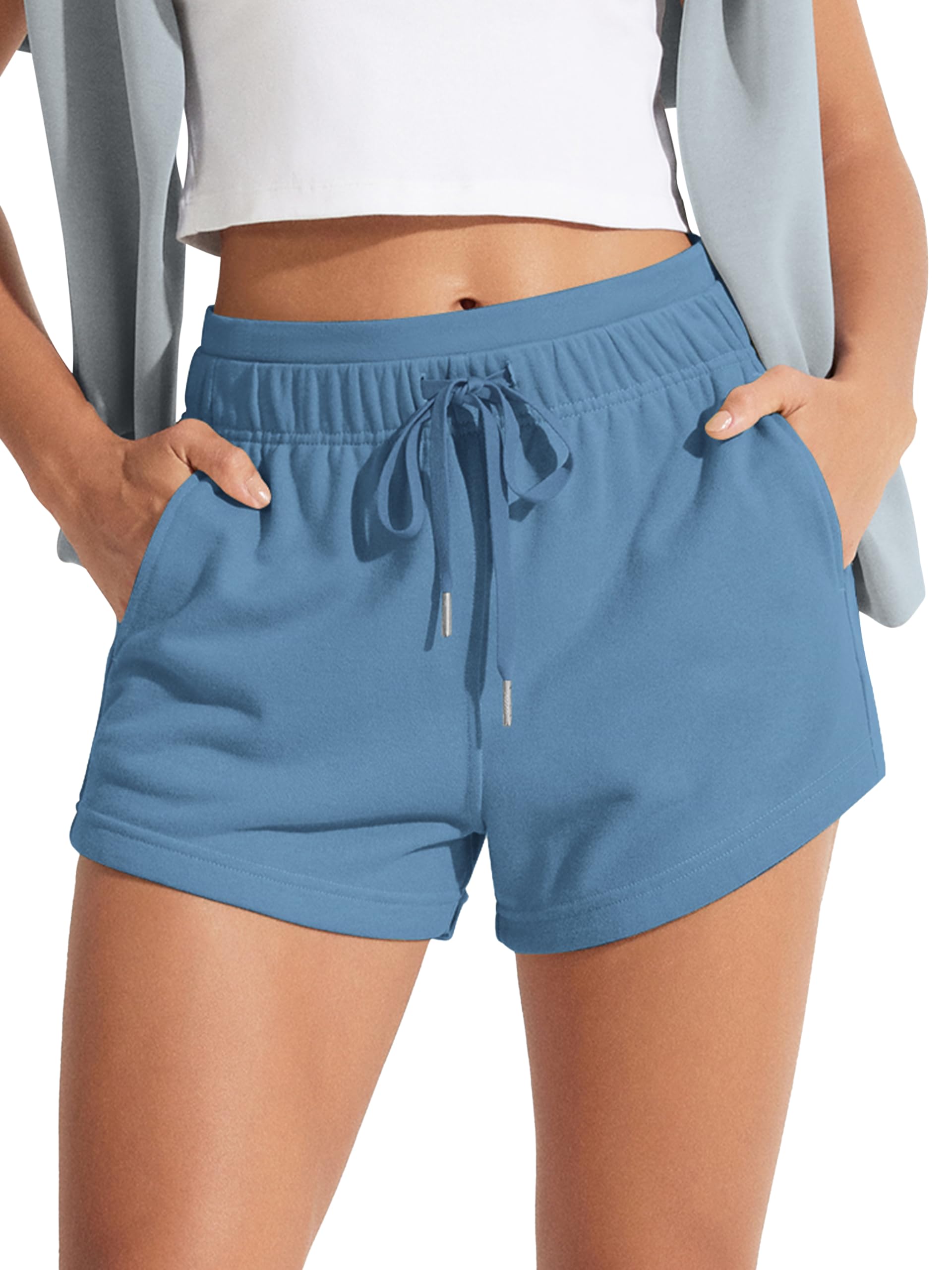ODODOS Women's Sweat Shorts with Pockets Cotton French Terry Drawstring Summer Workout Casual Lounge Shorts
