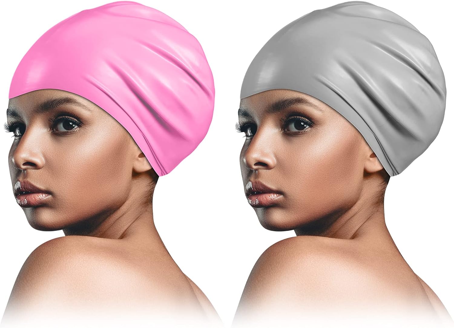 2 Piece Long Hair Swimming Cap for Man and Woman Durable Silicone Swimming Cap Waterproof for Dreadlocks, Braids, Curls (Black, Rose Red) : Sports & Outdoors