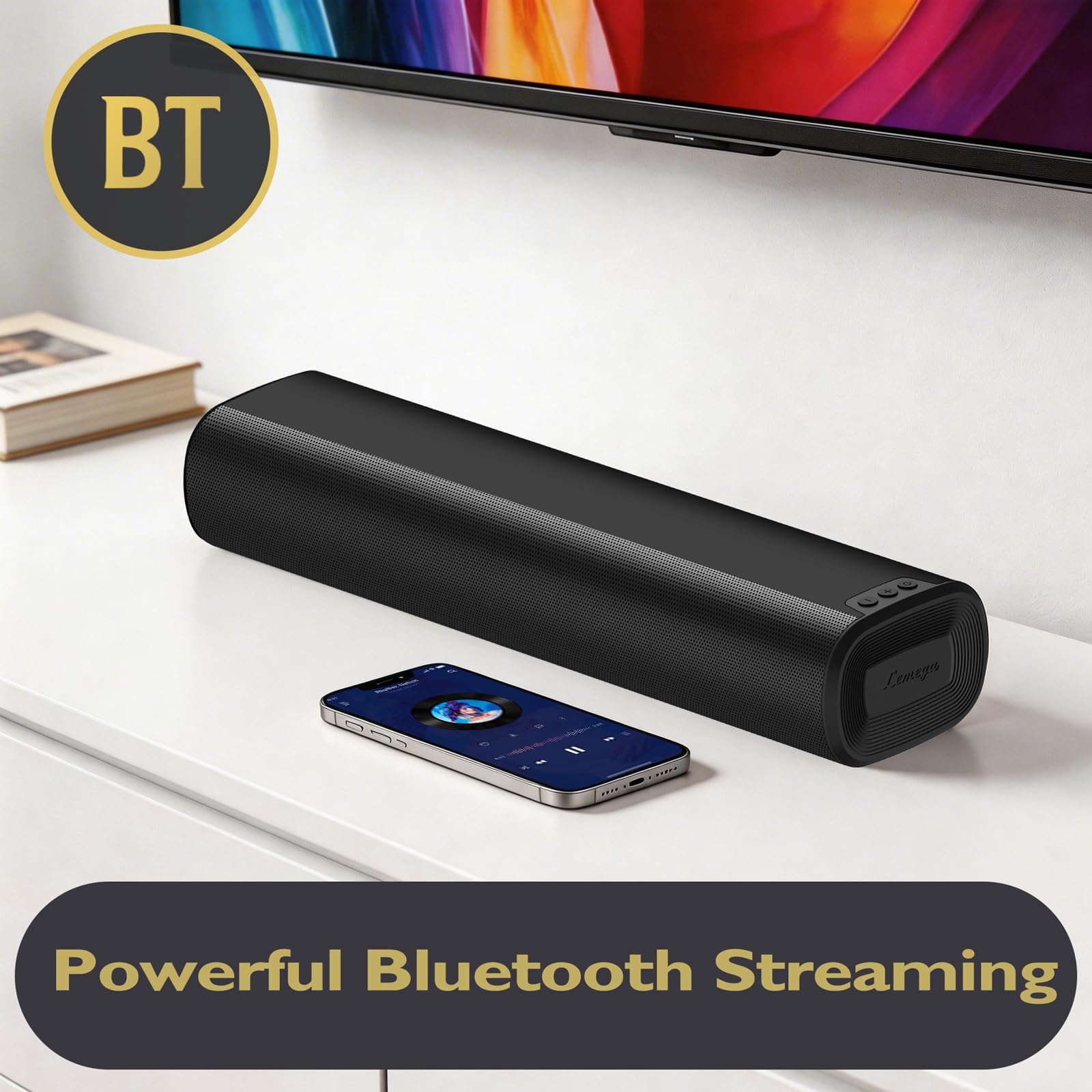 LEMEGA Edge X 2.0 - Barra de sonido para TV con HDMI ARC, altavoz potente de 50 W RMS, transmisión Bluetooth, óptica, AUX y USB, barra de sonido compacta de montaje en pared para juegos y más