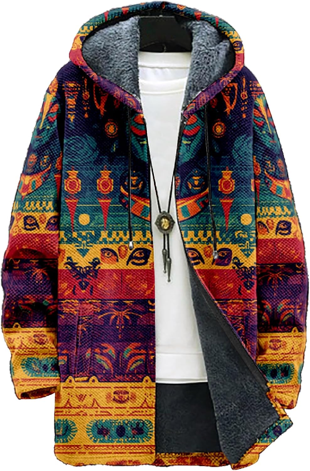 MARSVOVO Cardigans for Men Western Fleece Jacket Warm Fleece Fall Winter Casual Zipper Hooded Neck Coat with Pockets