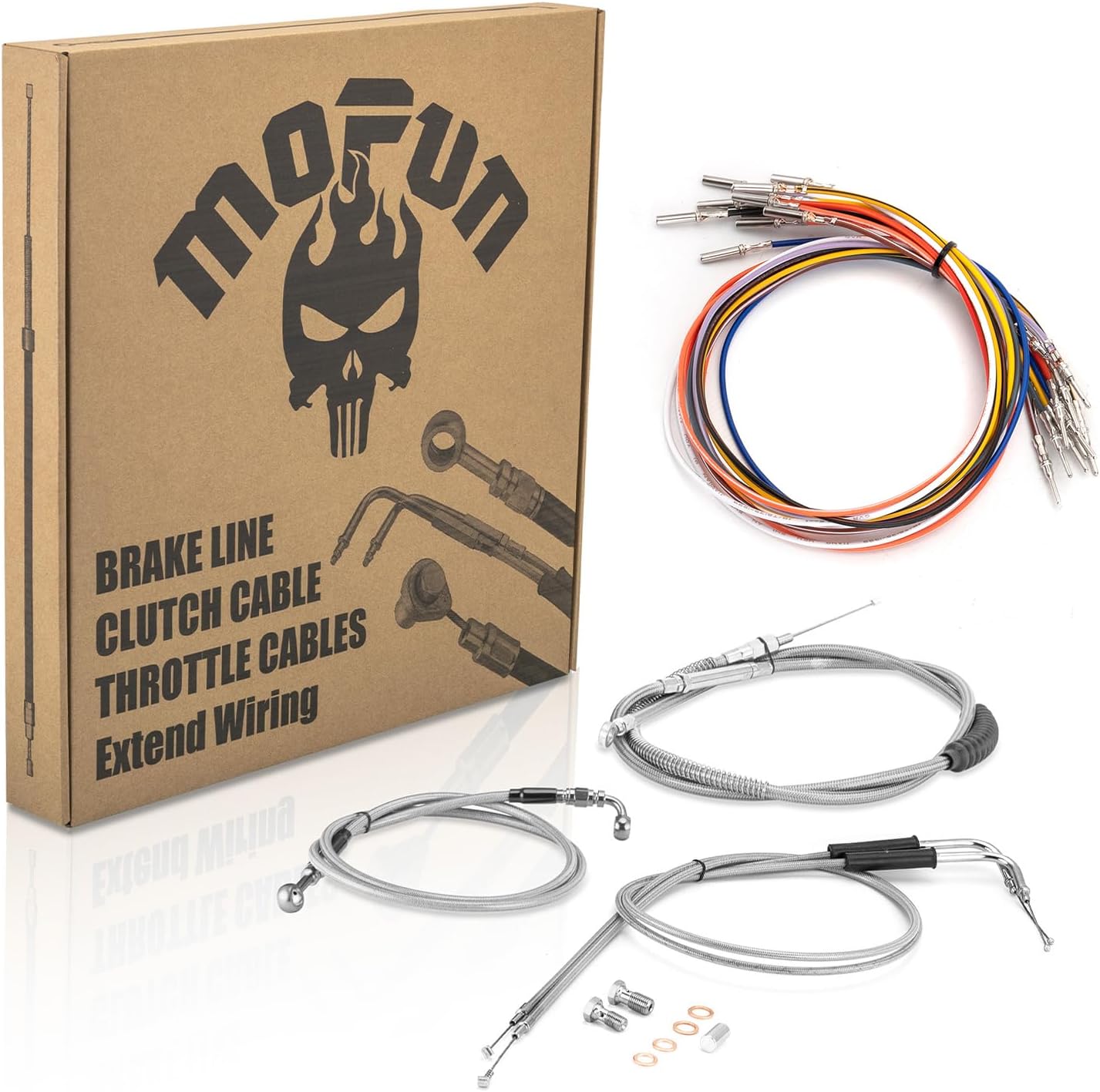 Mofun Throttle Cable & Clutch Line & Non-ABS Brake Line & CAN-Bus Handlebar Wiring Extension Harness Compatible with Harley Softail Night Train Deuce Fat Boy 2000-2006, Fit 12"-14" Handlebar Chrome