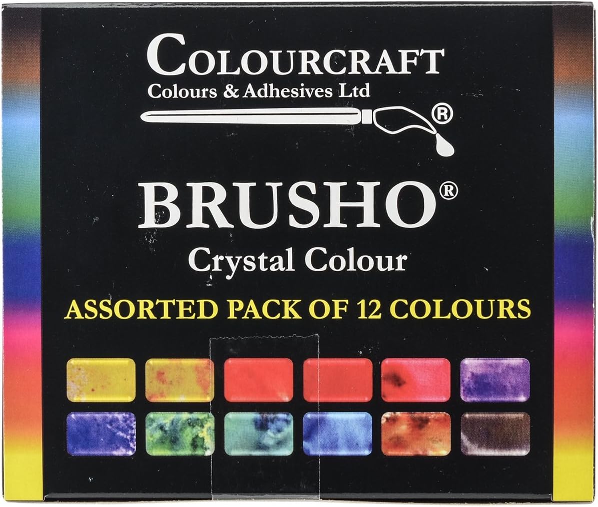 Brusho by Colourcraft BRU85000 Crystal Colour Assorted Pack of 12 Colours, 15 g, Orange,purple,turquoise,yellow