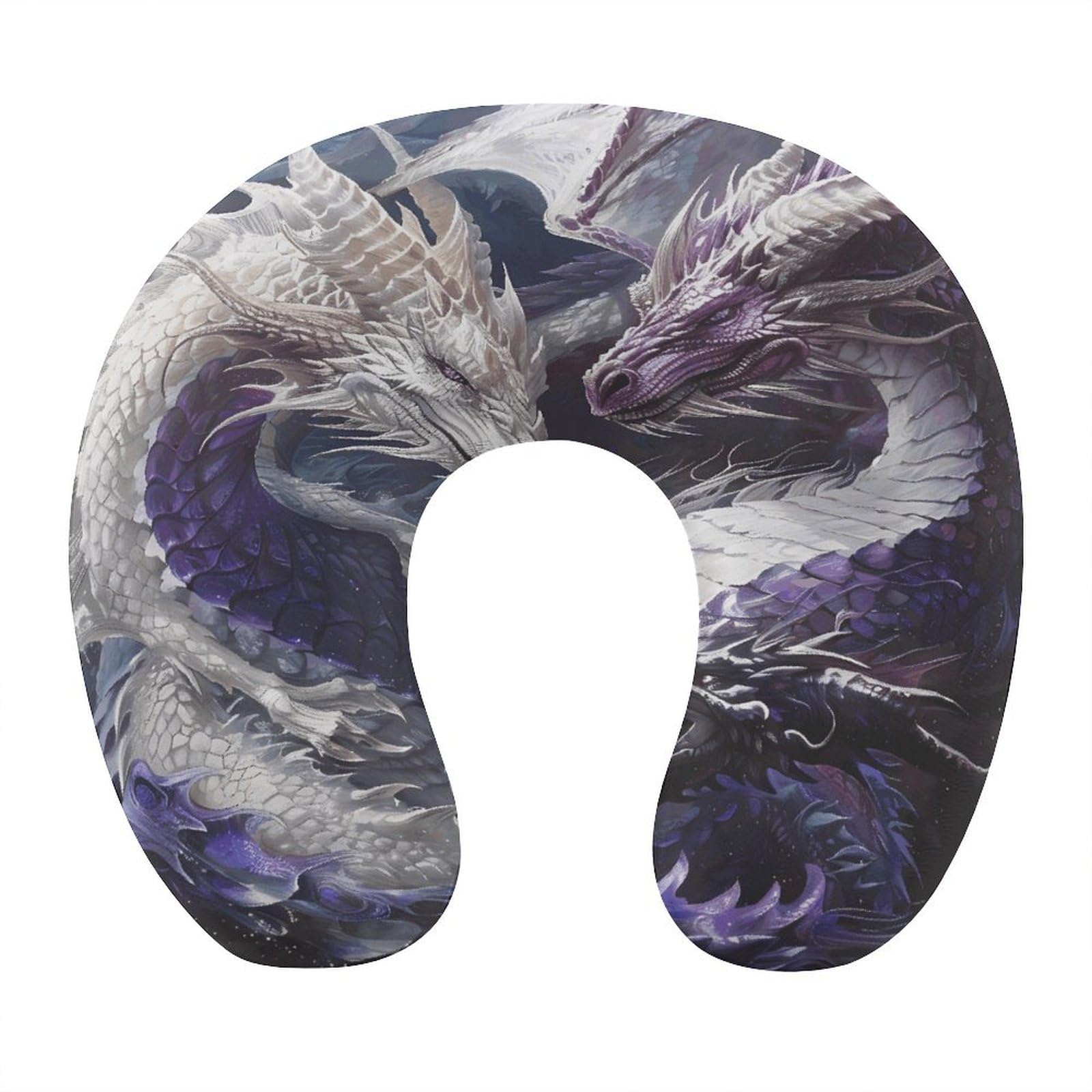 MUSM Purple and White Dragons Travel Pillow for Sleeping Comfortable Portable U Shaped Pillows for Airplane Car Train Lightweight Memory Foam Neck Pillow for Home Office Travelling