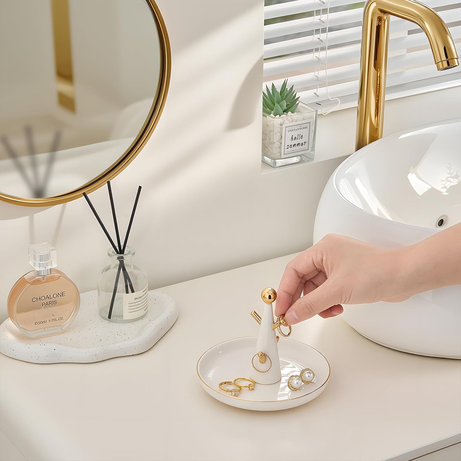 Lolalet Ceramic Ring Dish Holder, Tree-shaped Trinket Tray for Rings Earrings Necklaces Jewelry Decorative Plate Present for Birthday Wedding Engagement -White - Image 6