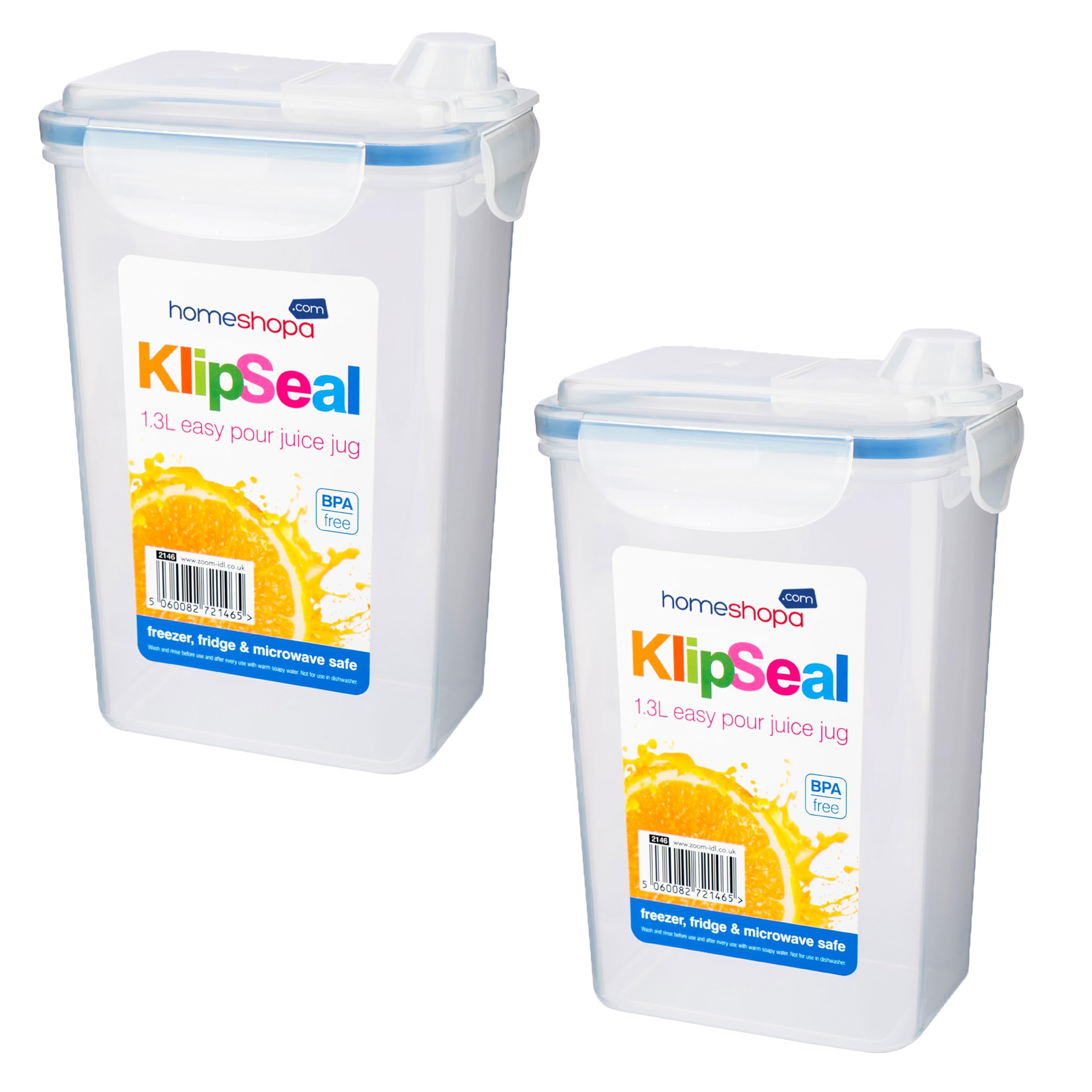 HOMESHOPA Fridge Liquid Storage Jug, 2 Pack Clip & Lock Seal Clear Plastic Juice Containers, BPA free Airtight Jug for Milk, Water & More, Dishwasher Freezer & Microwave Safe