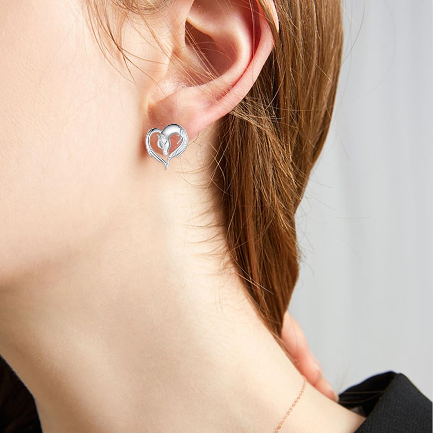 Horse Earrings 925 Sterling Silver Heart Horse Studs Horse Jewelry Women Girls Horse Lovers Gift
