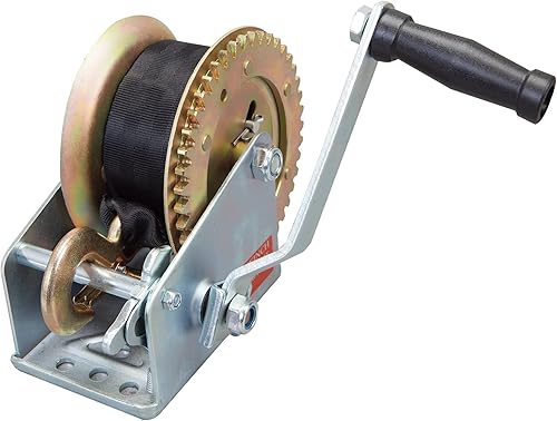 Torin ATRT1161SB - Cabrestante manual de manivela manual resistente de 1600 libras con correa de nailon de 32.8 pies para barcos, remolques,