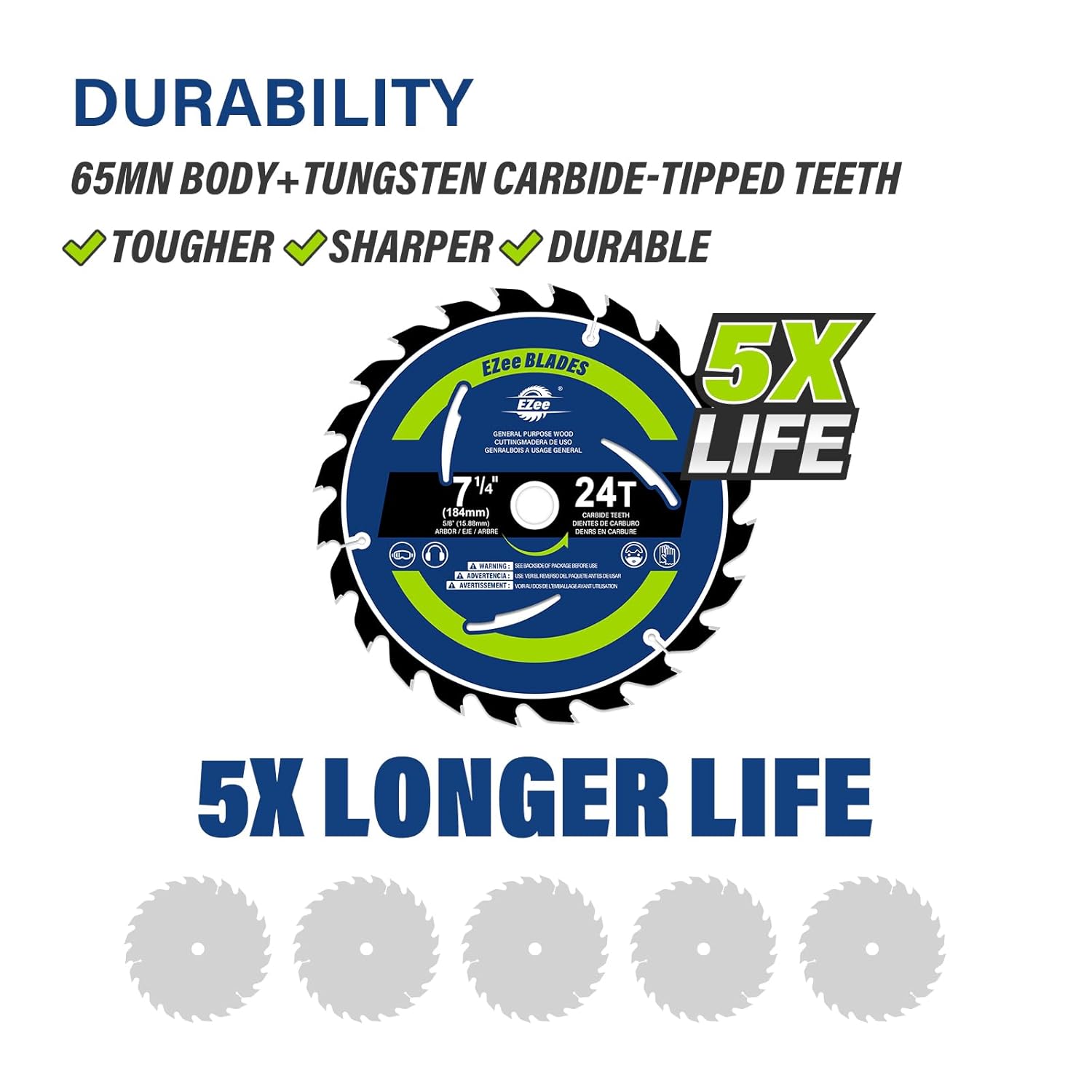 EZee 5-Pack 7-1/4 Inch Circular Saw Blade 24T with 5/8 Inch Arbor,ATBR TCT Carbide-Tipped,0.06 Inch Super Thin Kerf Saw Blade for Various Wood Cutting, Framing,Plywood, MDF, OSB,Max RPM 8300