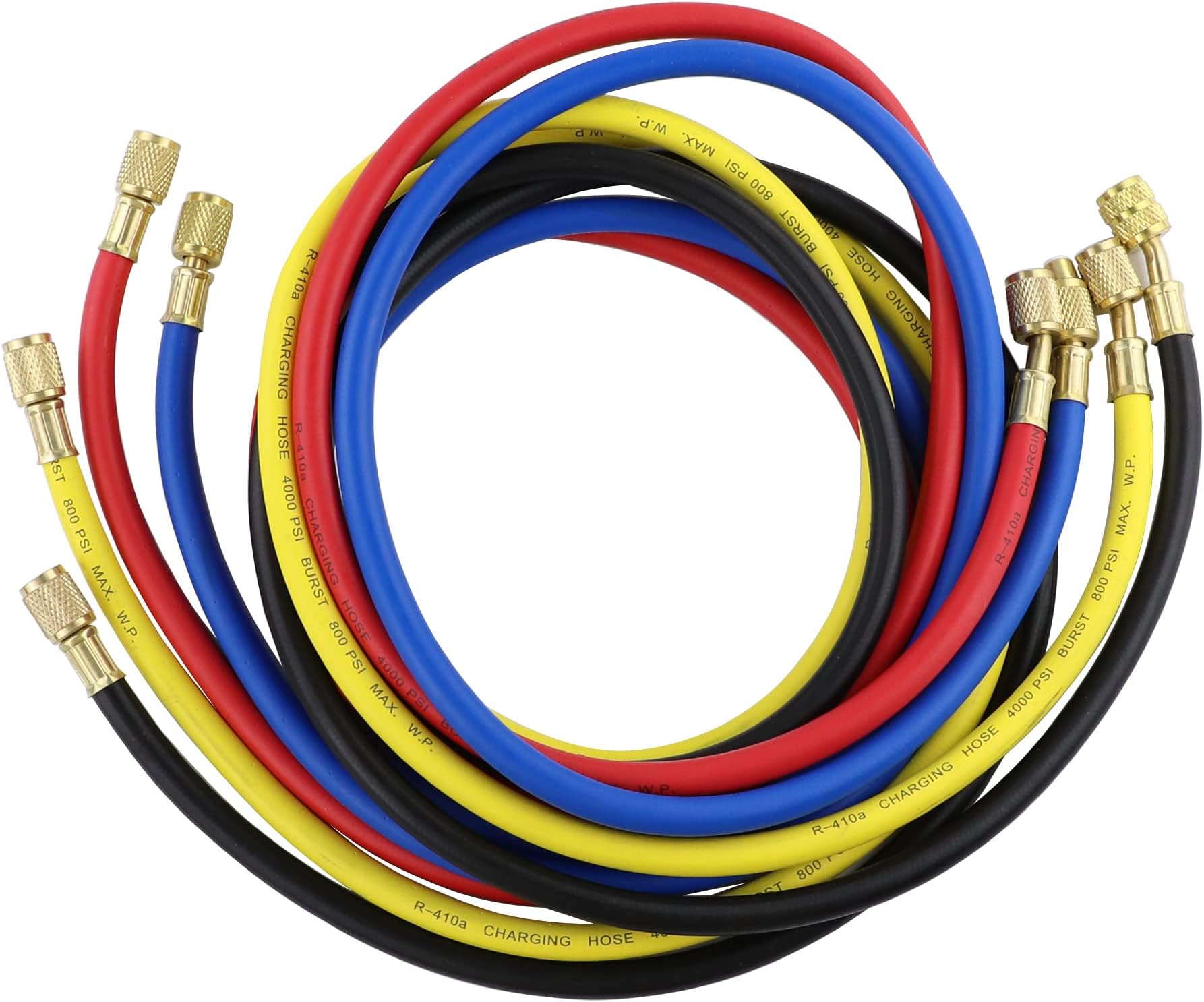 Wisepick 4 Way AC Charging Hoses Tube 70 Inch for R12, R22, R134A ,R410A Air Conditioning Refrigerant 1/4" Thread Hose 6ft