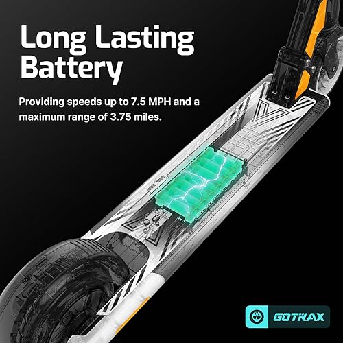 Vista 6 de Gotrax GKS - Patinete eléctrico para niños de 6 a 12 años, control del acelerador del pulgar, potencia máxima de 7.5 Mph de velocidad por ruedas