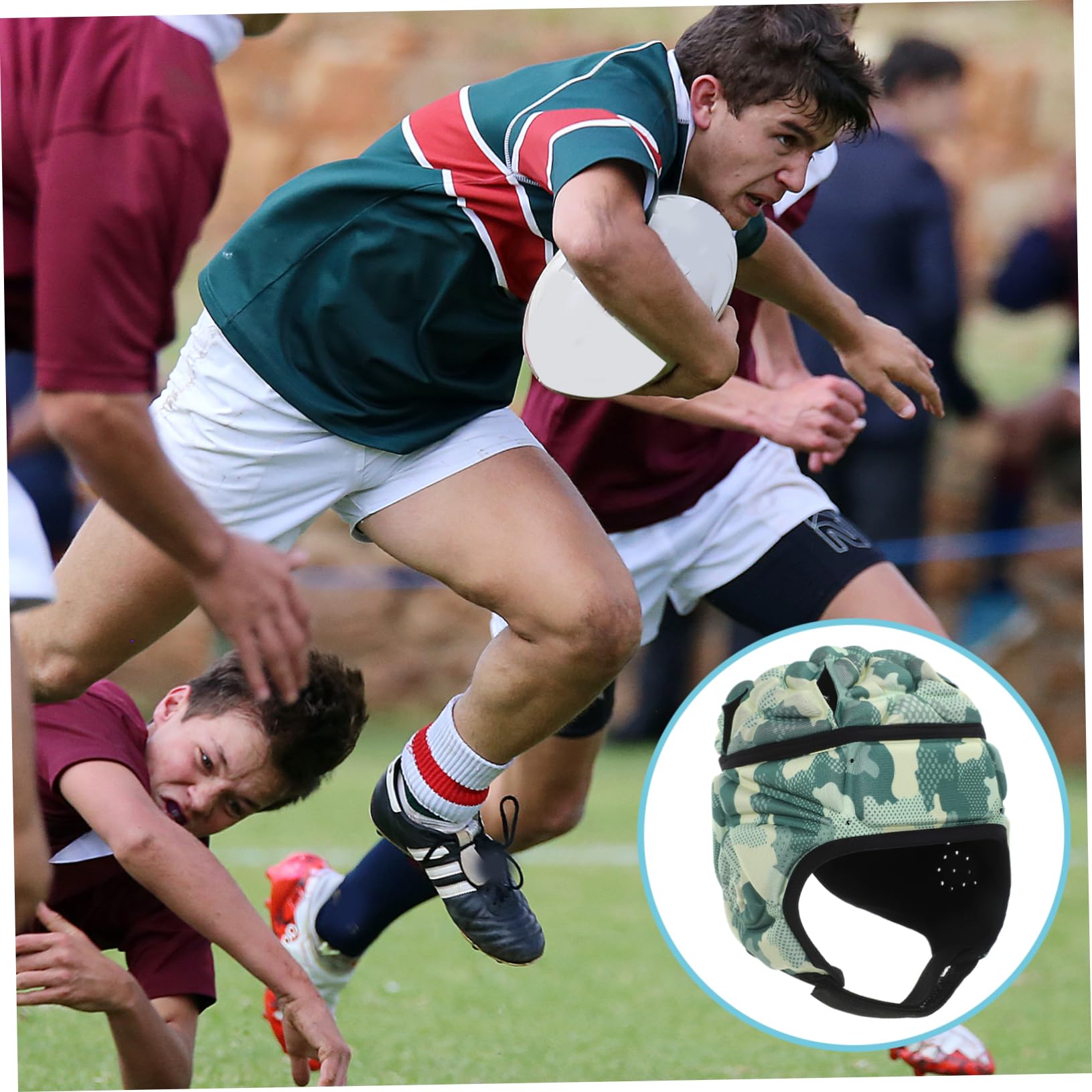 ibasenice Casco de Rugby Acolchado para Protección Fútbol y de Verde para Adultos Protección de Oídos y Transpirable