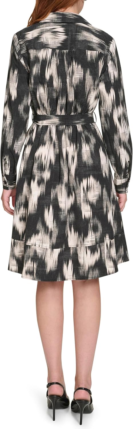 Calvin Klein Womens Long Sleeve Collared Tie Waist Knee Length Shirtdress - Image 4