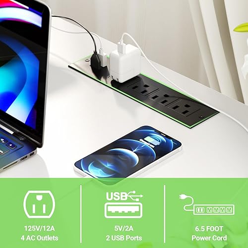 Miniatura 5 de Unikito Escritorio reversible en forma de L con tomas de corriente y luz LED inteligente, escritorio de oficina para computadora de 55 pulgadas,