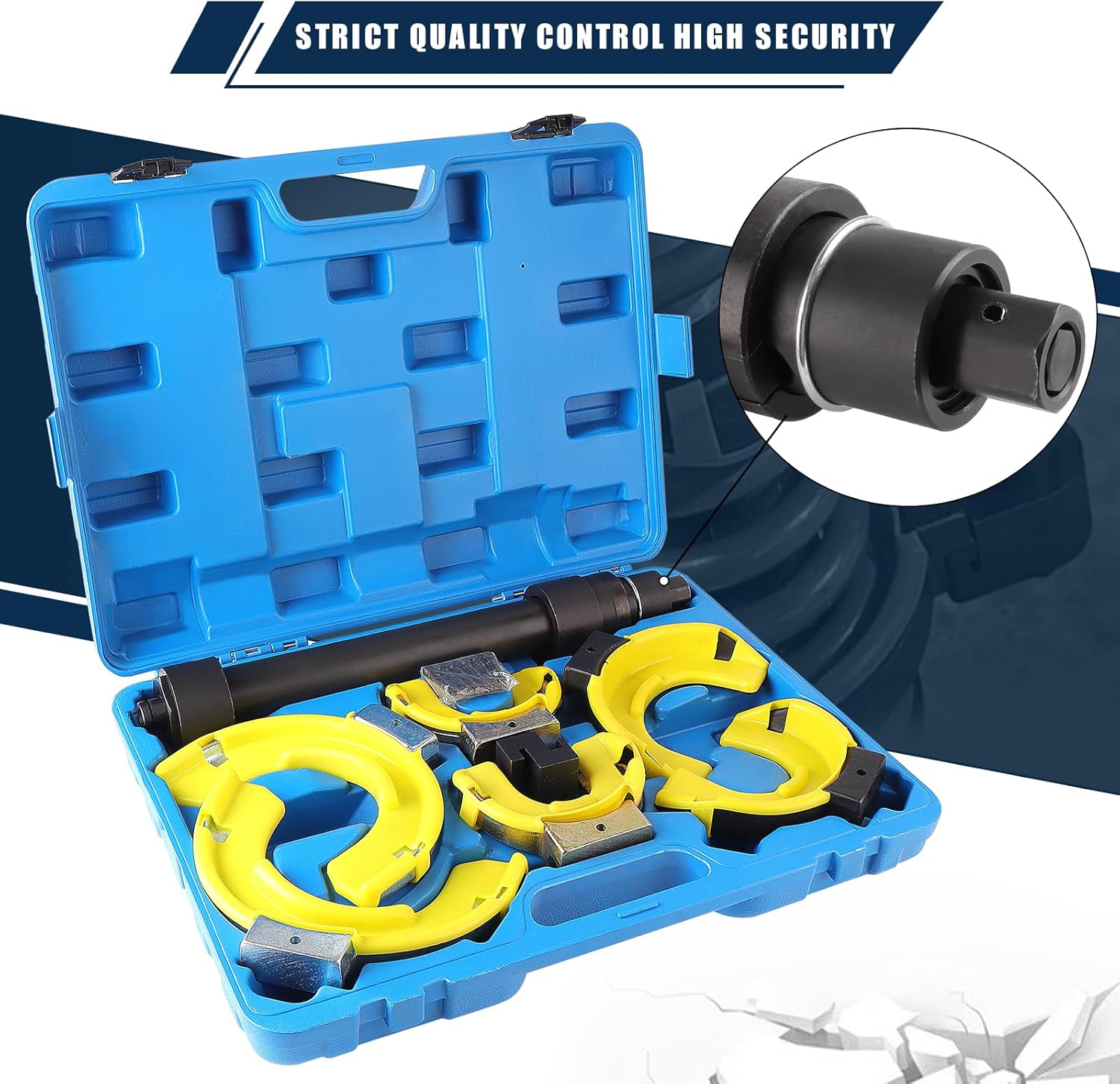 Spring Compressor Tool Macpherson Interchangeable Fork Strut Coil Extractor Tool Set with Safety Guard (Overload Protection Device) Allow The Use of Impact Wrenches