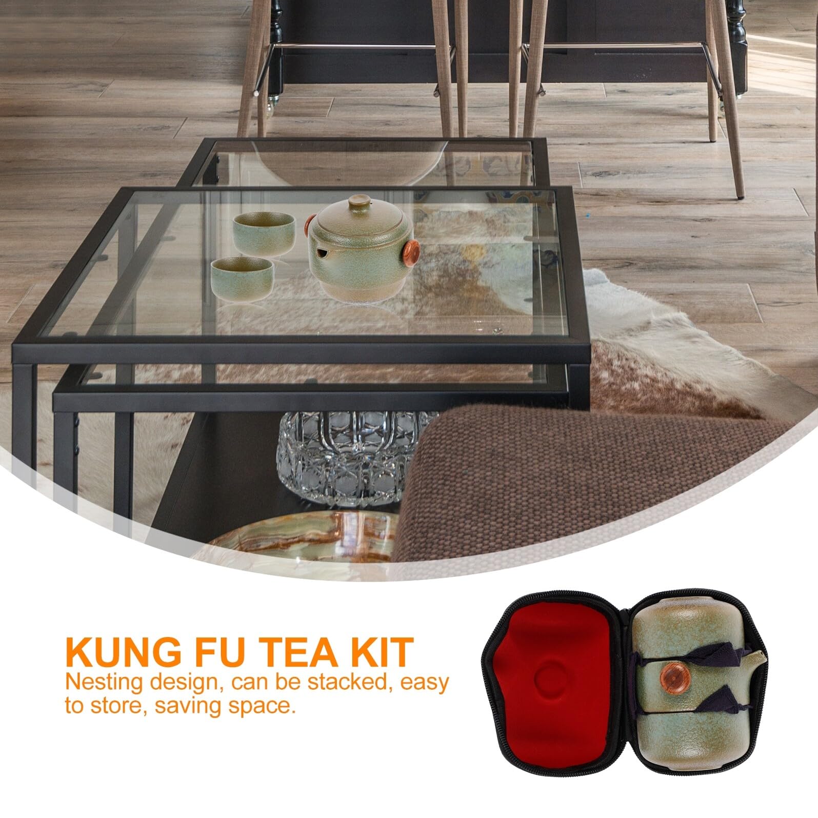 DOITOOL Kit de Té de Kung Fu Portátil Estuche Compacto de Cerámica Tetera y 2 Tazas Anti-escaldado Adecuado para Viaje y Uso en Casa