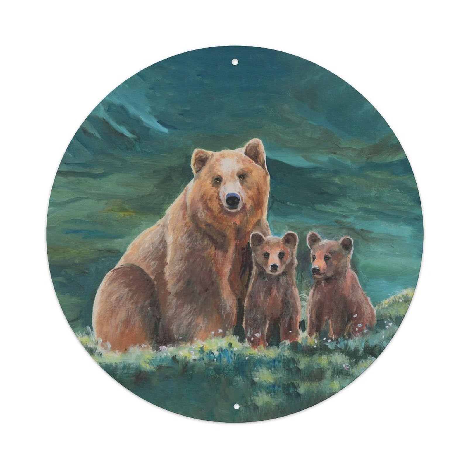 Wild Bear Cubs Watercolor Mountain Wildlife Metal Tin Sign