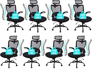 CLATINA Heavy Duty Ergonomic Mesh Office Chair 400LBS, Big and Tall Desk Chair with Adjustable Lumbar Support & Headrest, Flip Up Padded Arms, High Back Computer Chair for Home Office, Black, 8 Pack - Buy now