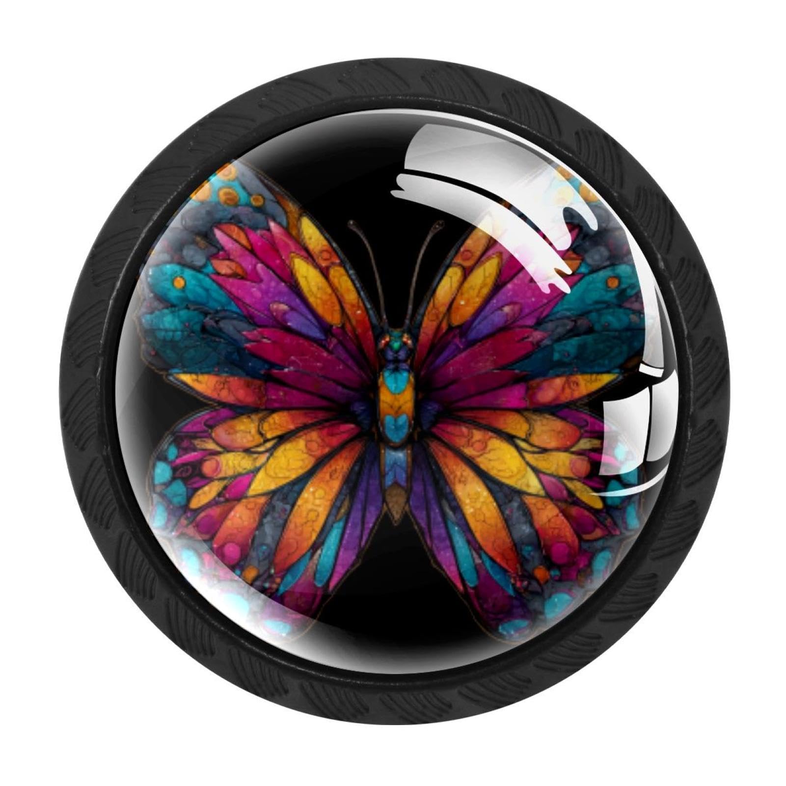 Chenzzzz Multicolored 04 4 Pack Black Cabinet Pulls Colorful Butterfly Art Kitchen Cabinet Handles For Bathroom Drawer Pulls Dresser Knobs