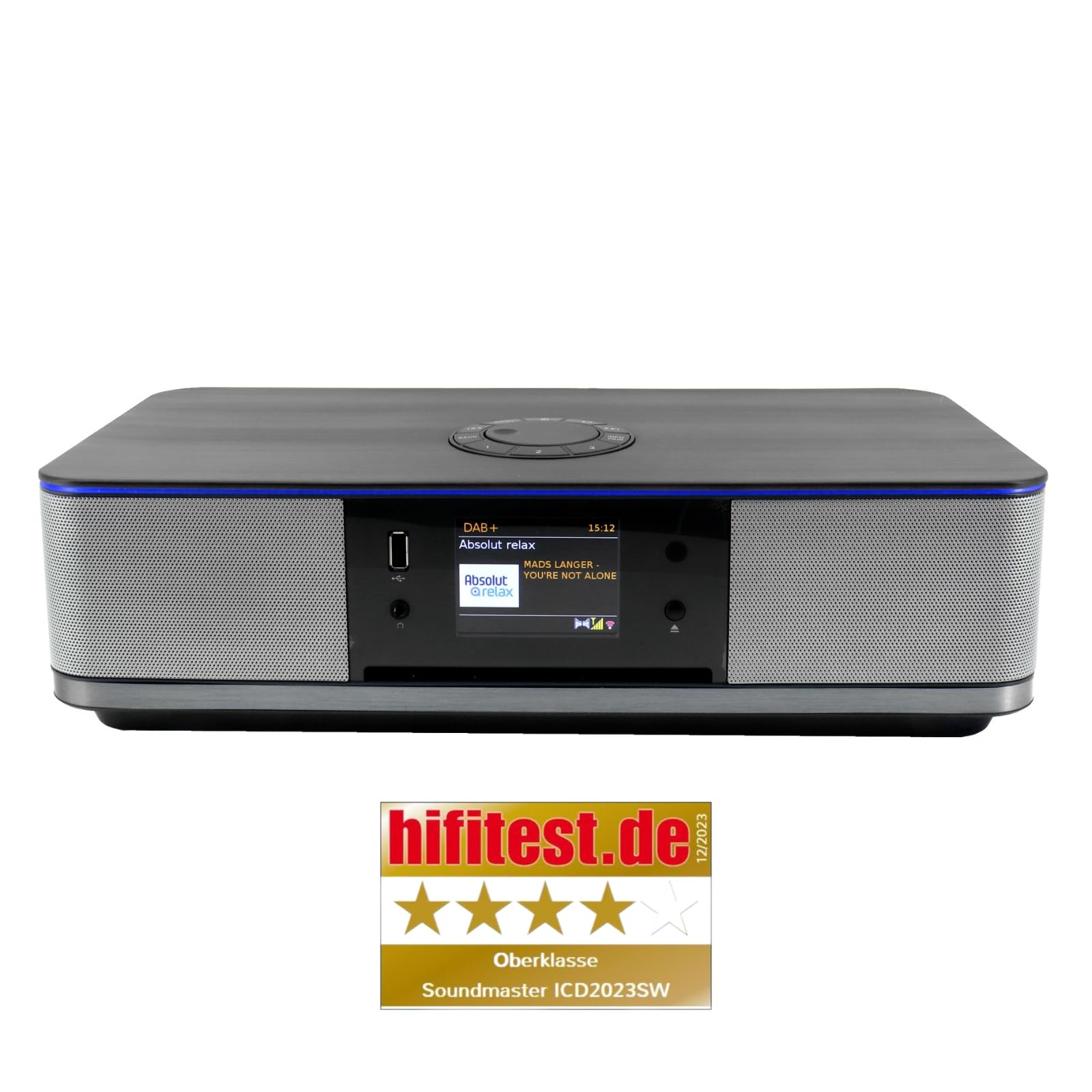Soundmaster Highline ICD2023SW Stereoanlage Internetradio WLAN 2,4/5 GHz LED Ambientebeleuchung DAB+ Bluetooth CD-Player USB MP3 APP Farbdisplay Wecker