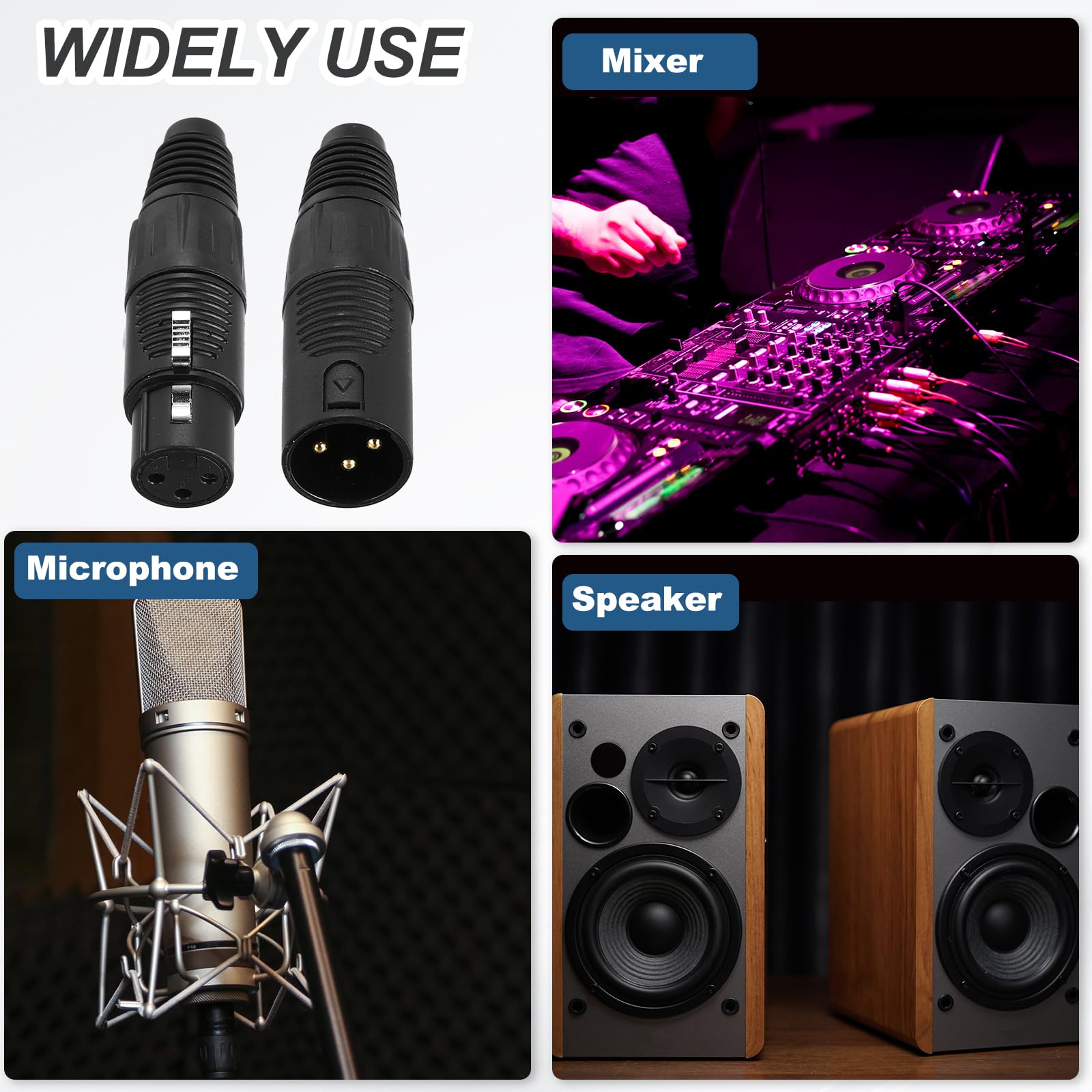QUARKZMAN 4 Szt XLR 3-pinowe złącze, wtyk męski żeński złącze kabla mikrofonu jack XLR końcówki audio gniazdo mikrofonu, czysta czerń