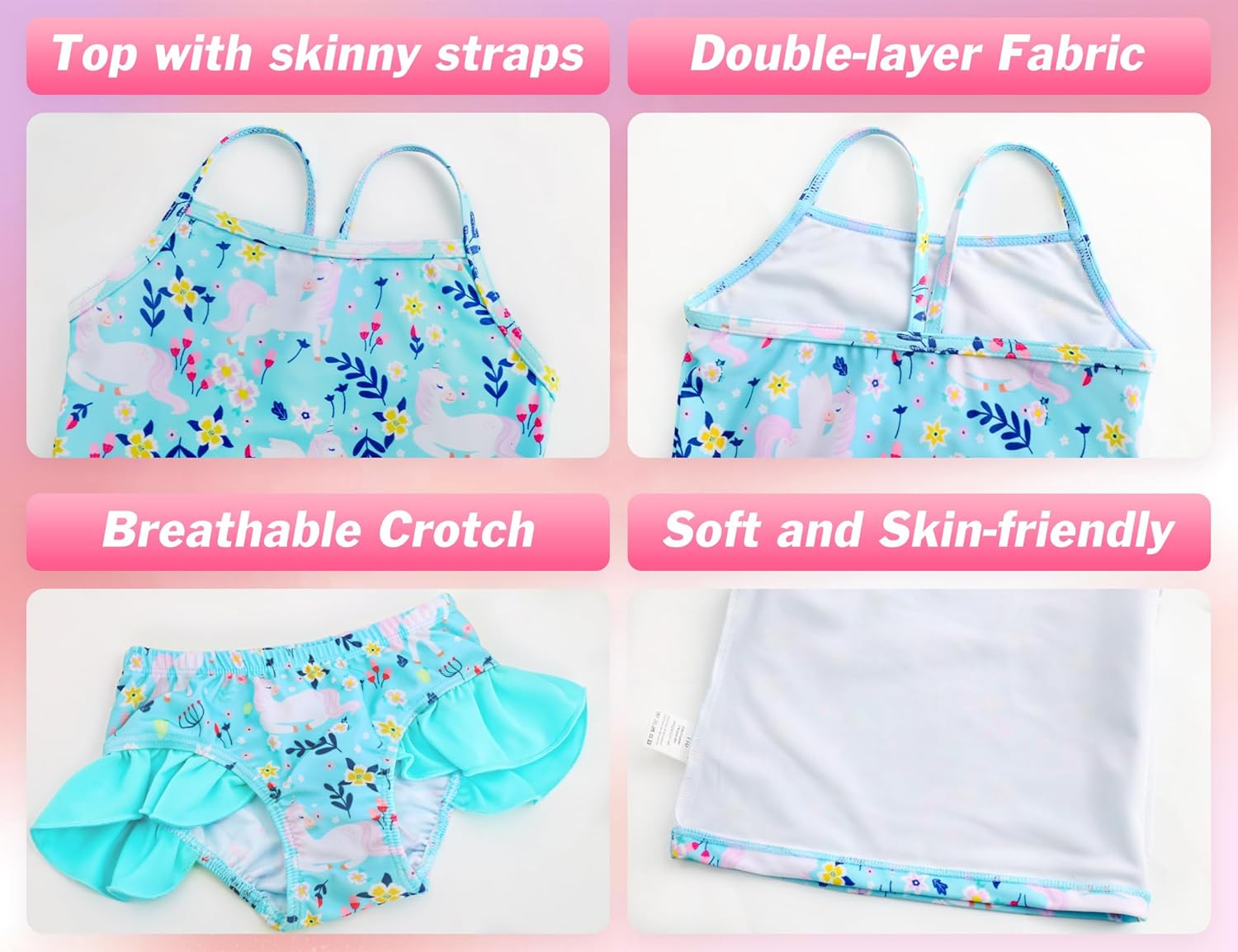 Girls Tankini Swimsuit Two Piece Bathing Suits Set Spaghetti Straps with Ruffled Hem Summer UPF 50+ Bikini Swimwear - Image 3