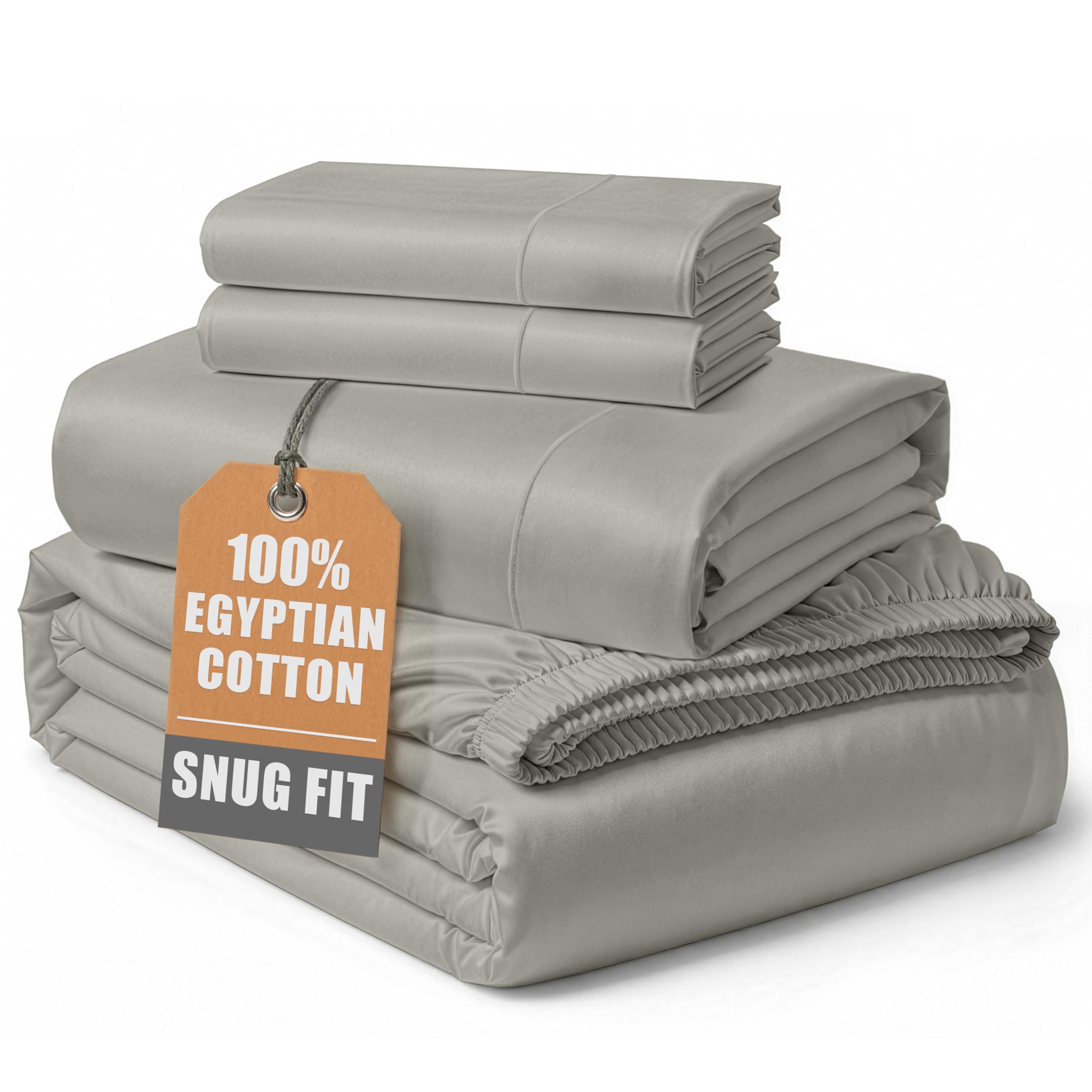 LANE LINEN Queen Size Sheet Set 100% Egyptian Cotton Sateen - Silver