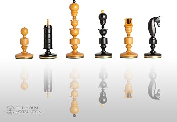 The House of Staunton - The Biedermeier Luxury Chess Set - Pieces Only - 4.4" King - Genuine Ebony and Antiqued Boxwood