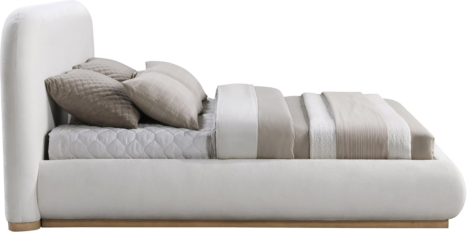 Meridian Furniture B1211Cream-K Vaughn Collection Modern | Contemporary King Bed with Soft Cream Chenille Fabric, Natural Finish Solid Wood Base, 90" W x 93" D x 44.5" H, Cream, King