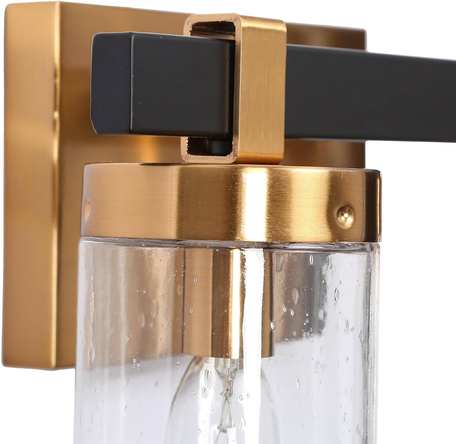 KSANA Bathroom Light Fixtures Over Mirror 2-Lights Black Gold Bathroom Vanity Light with Seeded Glass Shade Gold Vanity Light 12 inch Modern Bathroom Wall Sconces Lighting