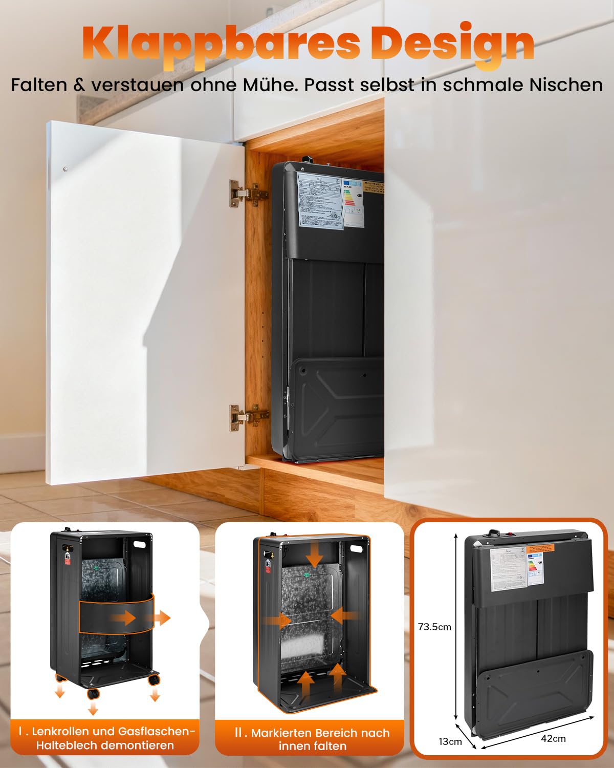 Cooltop 4200W Keramik Gasheizer, Gasheizung Für Innenräume, Heizstrahler Gas Für Butan-oder Propangasflaschen bis 15kg, Ohne Gasflasche, inkl. Druckregler, Gasschlauch (Schwarz)