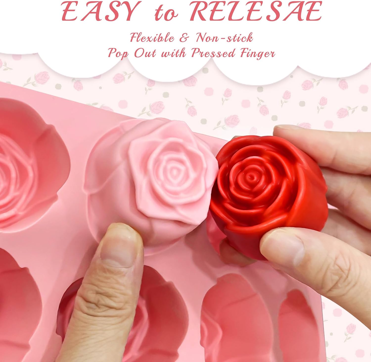 2 Pcs Silicone Rose Mold for Chocolate Strawberry, Flower Soap Mold for Soap Making, Easy Release Rose Ice Cube Mold for Cocktails Jelly Pudding Candy Great for Mom Gifts Cake Decorating