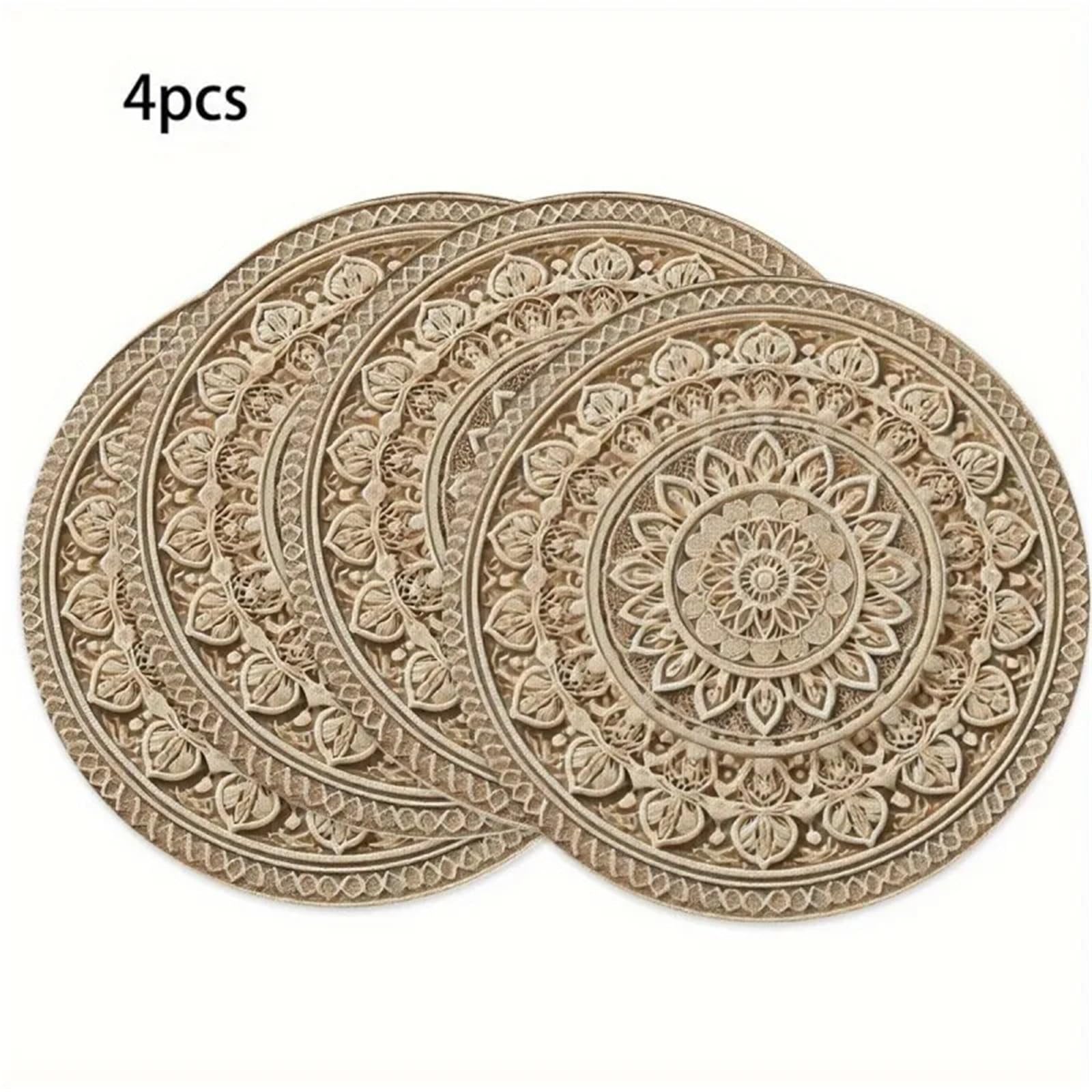 Napperons Ronds adaptés à la Table à Manger, Tapis Marron Clair et Blanc, lavables à la Main, élégants, 38CM, 4 pièces