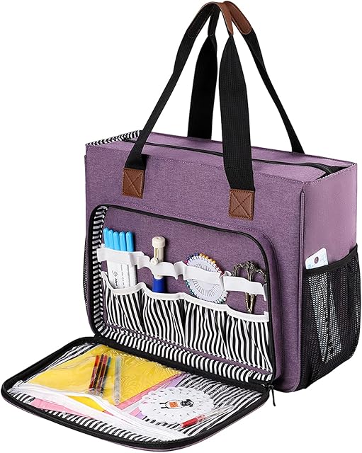 Coopay Craft Bag for Cross Stitch Crochet Knitting, Embroidery Bag Organiser Craft Tote Bags for Needlework Projects Crafting Storage, Lightweight Travel Diamond Art Carrying Bag Large, Crafter's Gift