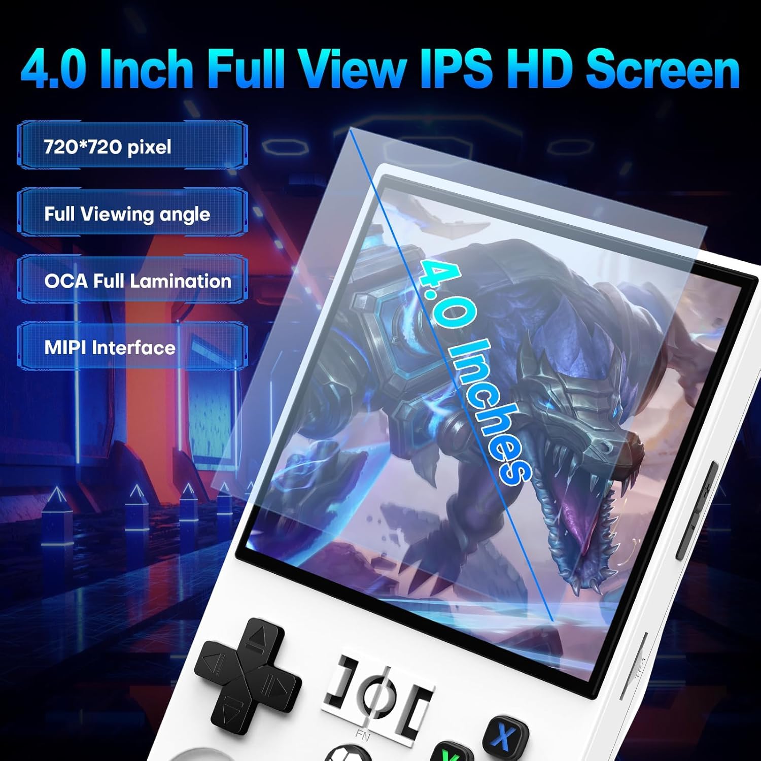 R36MAX Console per videogiochi retrò (nuovo aggiornamento R36S) - Schermo IPS 4K HD da 4,0", 128 GB precaricati, batteria ricaricabile da 4000 mAh, videogiochi portatili (bianco)
