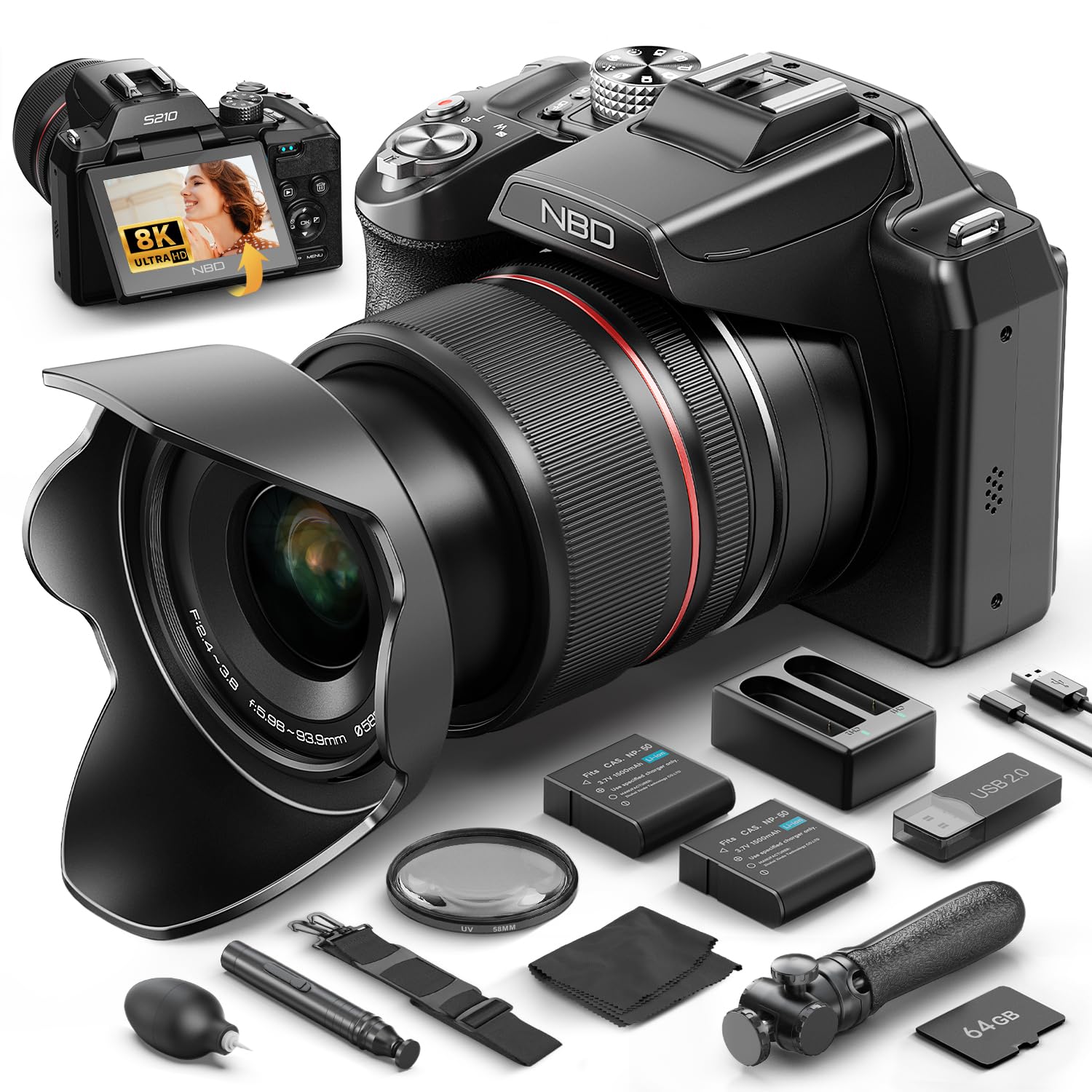 [美品]NBD 8K デジタルカメラ ほぼ新品 付属品完備 64GBカード付 Amazon.com : NBD 8K Digital Cameras for Photography,64MP Camara