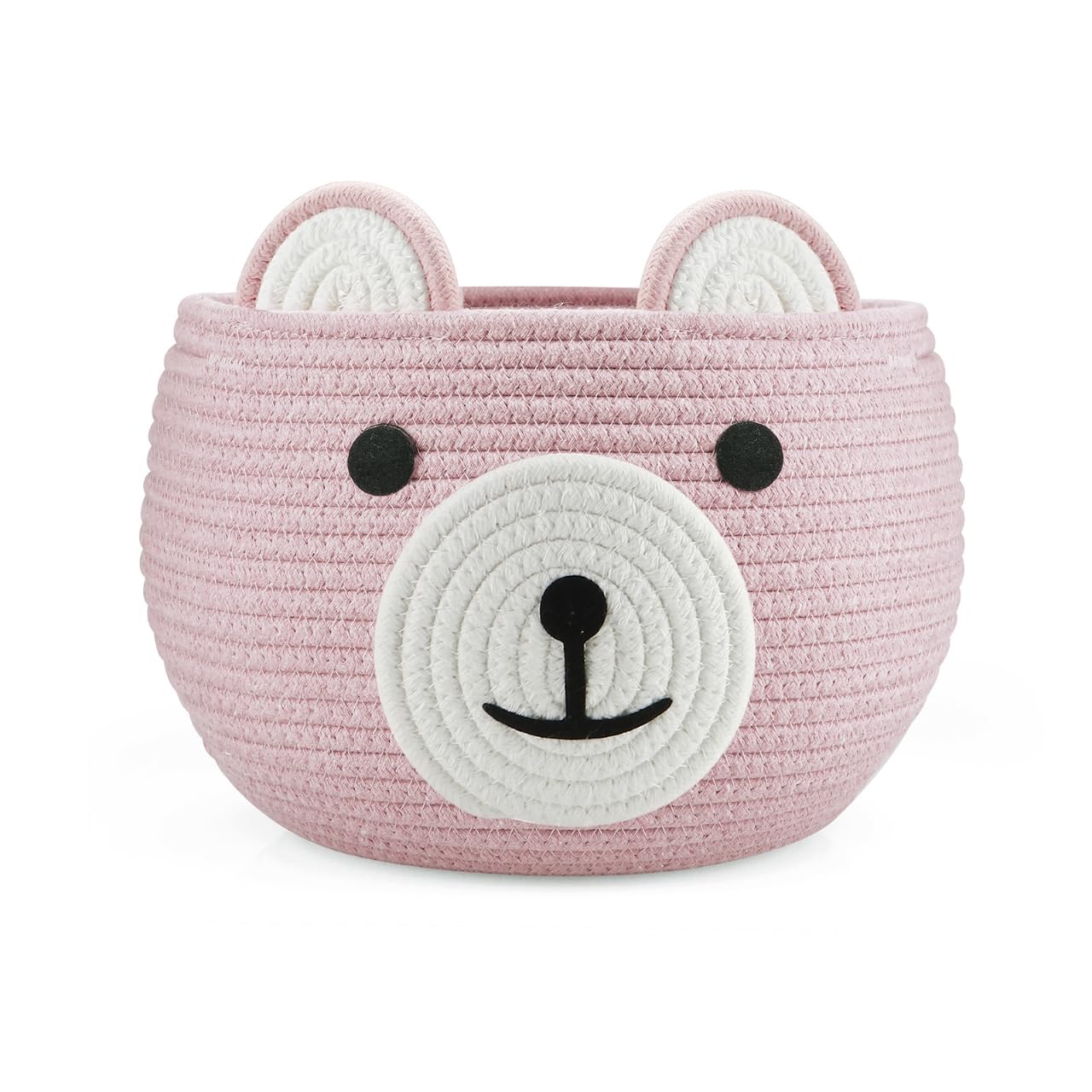 PandaEar Baumwollseil-Korb für Baby, Baby-Geschenkkorb, Kinderzimmer-Bettwäsche-Organizer mit süßem Bärenmotiv zur Aufbewahrung von Baby-Essentials (Rosa)