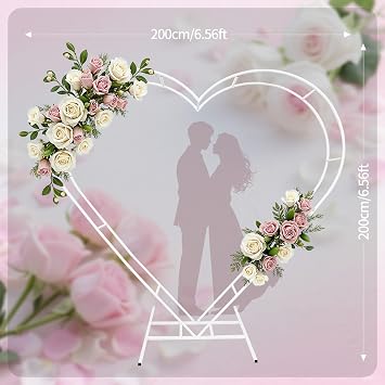 White Double Heart Shape Wedding Metal Arch Backdrop Flower Balloon Arbors Stand for Wedding Birthday Party,Graduation Decorations and Baby Shower