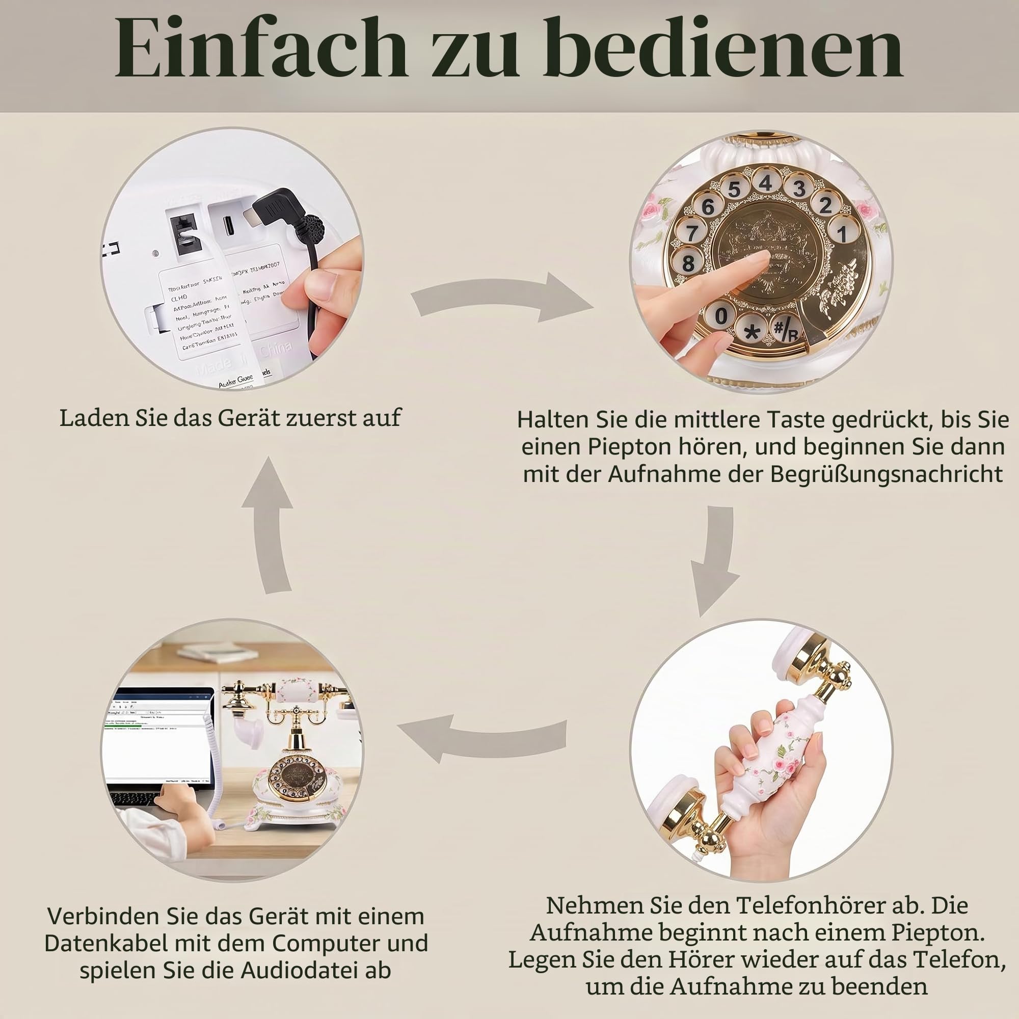 Audio Gästebuch Hochzeit Telefon, Audio Gästebuch Telefonrekorder, Hinterlassen Sie eine Nachricht nach dem Ton Gästetelefon, für Hochzeiten, Partys, Geburtstage, Abschlussfeiern (Blume gestreift)