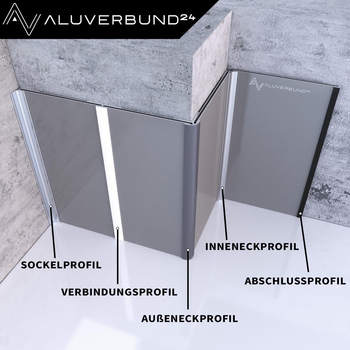 Aluminium Profil 100cm Inneneckprofil - Anthrazit - für 3mm Alu-Verbundplatten PVC-Wand-Paneelen Acrylglas HPL-Platten - Ideal für Küchenrückwände Duschrückwände Wandverkleidungen