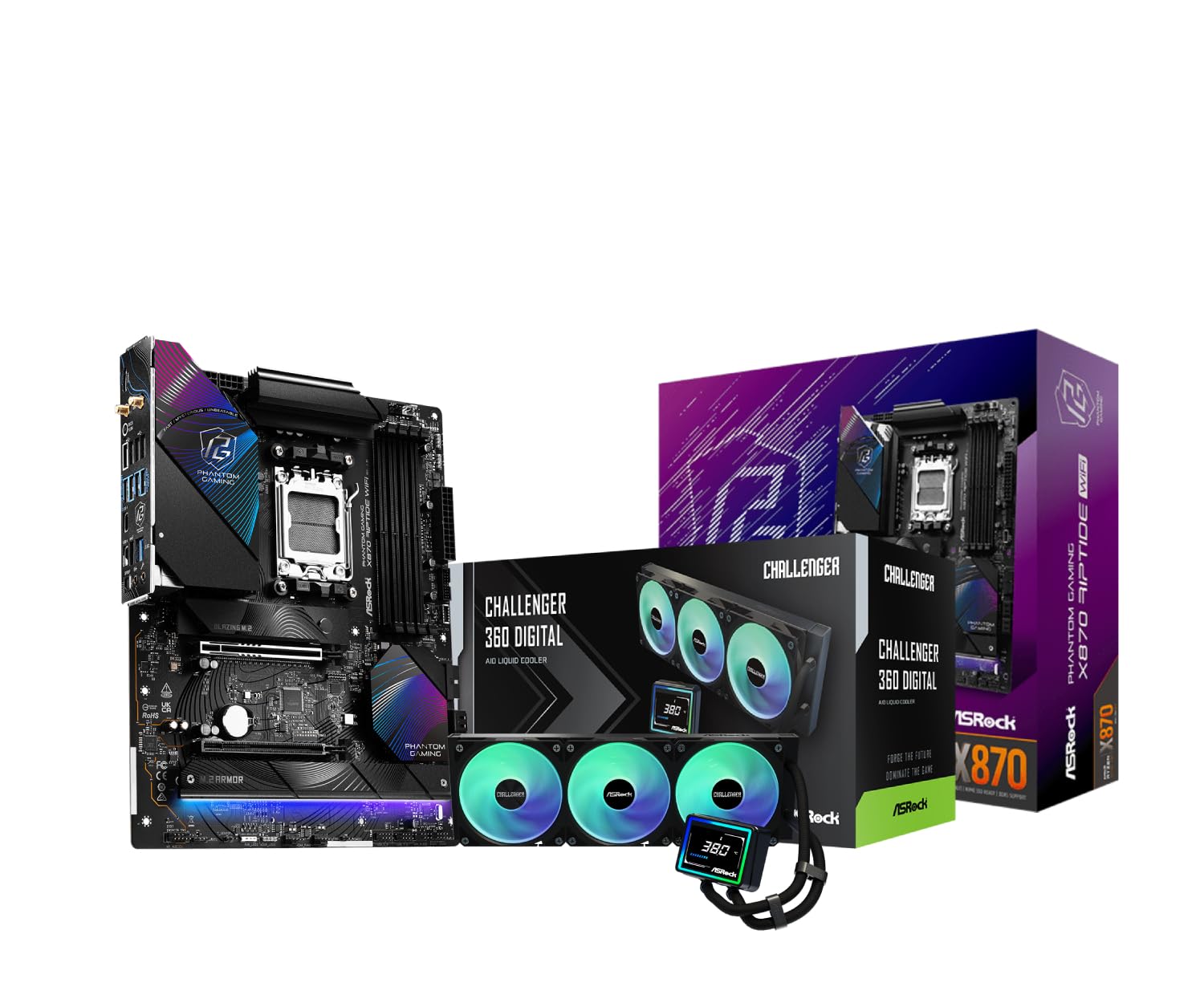 ASRock X870 Riptide WiFi Motherboard & Challenger 360 Digital AIO Cooler Bundle | High-Performance AM5 Platform with 3" Display