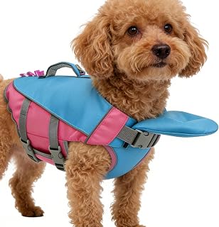 Floating Dog Life Vest, Reflective Pet Swim Jacket, 15 Inch Anti Choking Life Vest with Adjustable Straps, Buoyant Safety Jacket, Dog Swim Vests with Safety Handle, Outdoor Swimming for Pool Lake