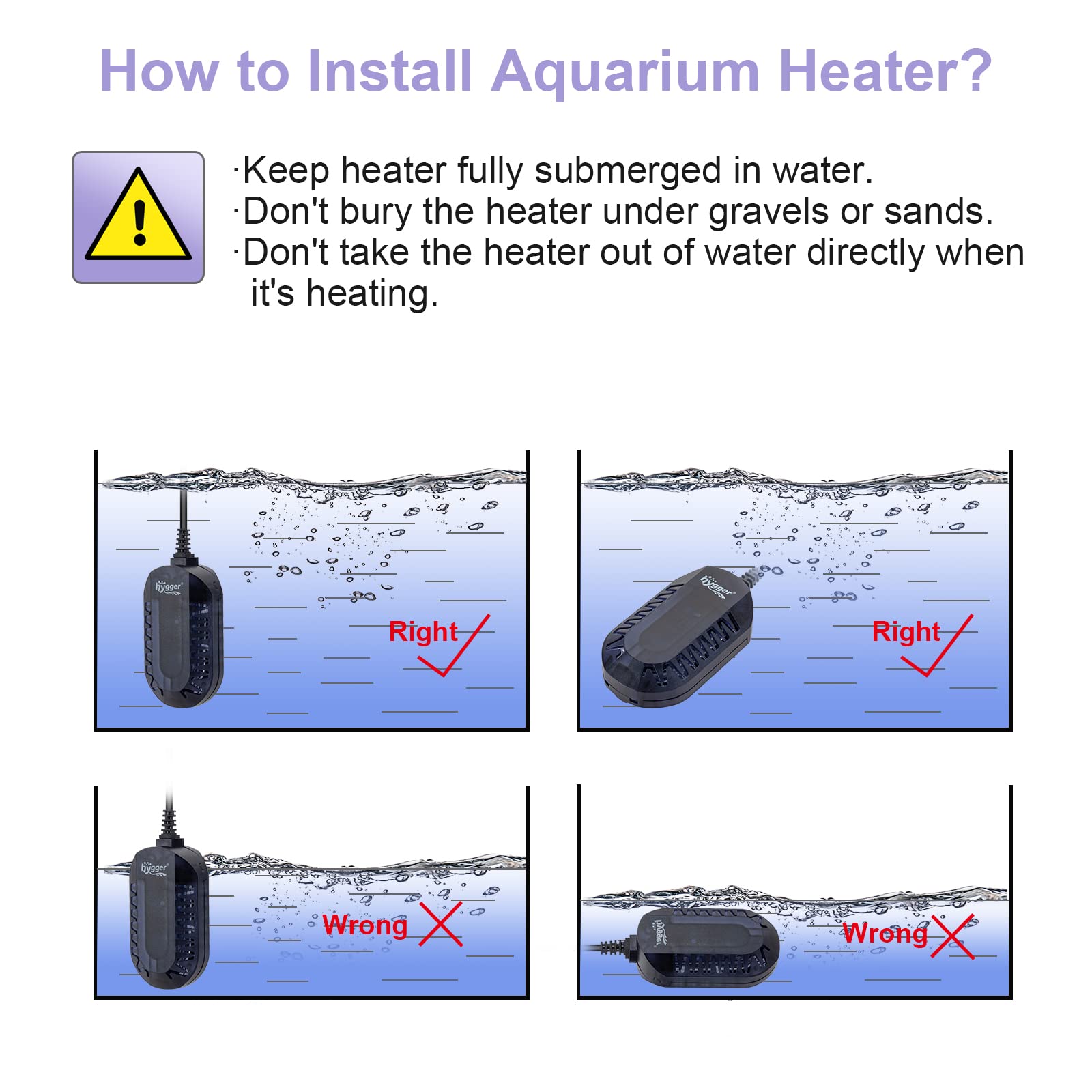 Hygger Calentador de Acuario, Calentador de Agua Acuario 50w Ajustable Calentador Rápido para con Controlador Externo Y Termómetro Integrado para 1–24L Acuario