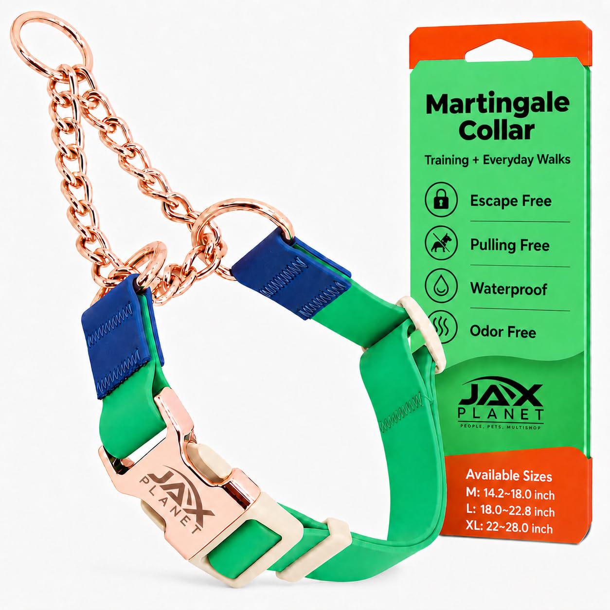 Jelly Martingale Collar for Dogs with Chain - 2-Way Control, Waterproof No Pull Dog Collar, Quick Release Buckle, One-Time Adjustment, Easy-Clean,